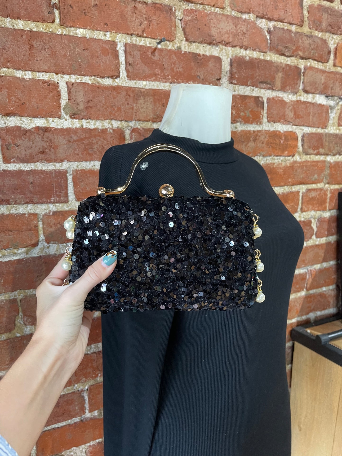 Sparkly Sequin Purse with Gold color Trim