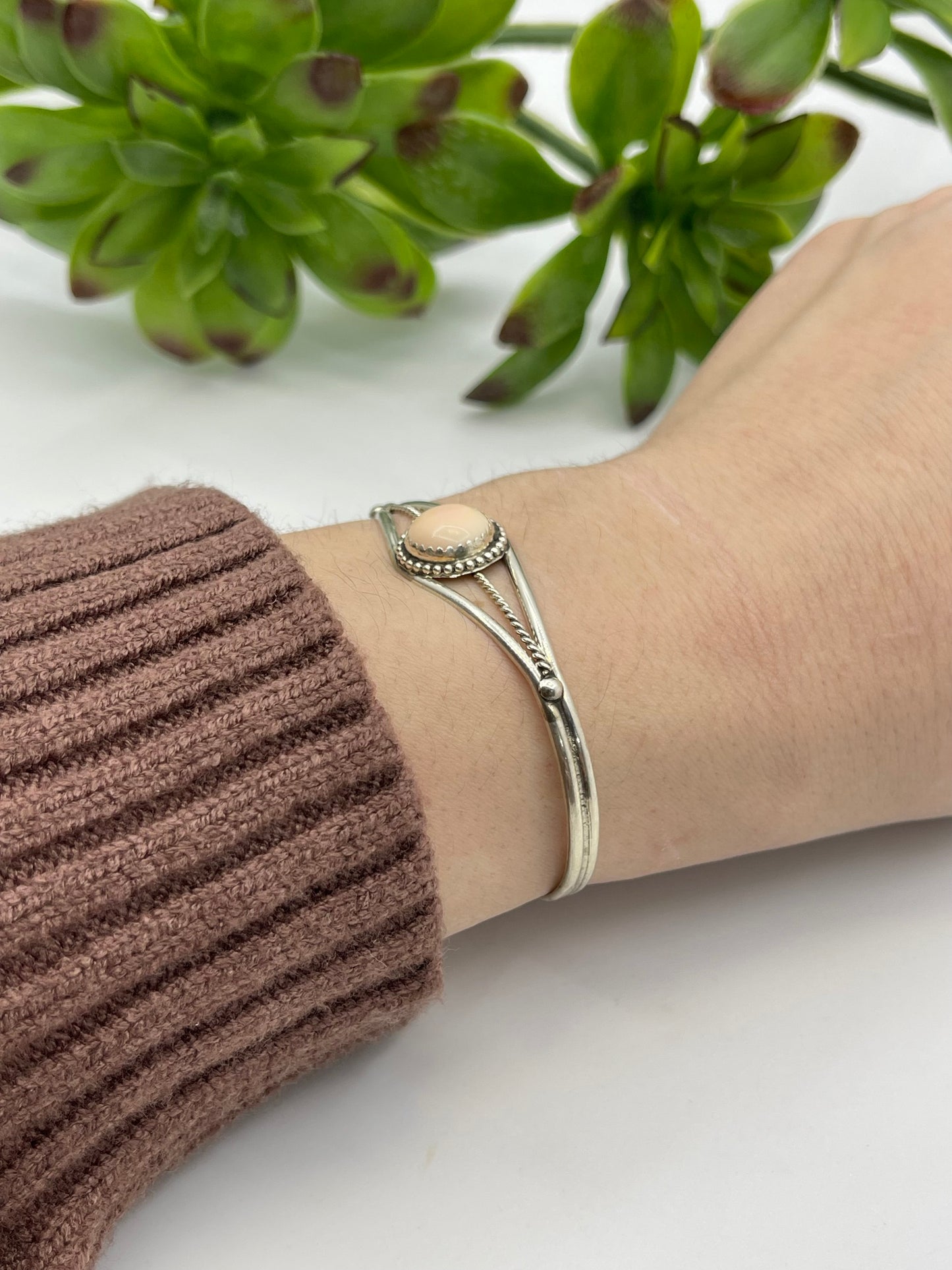 5" - 6.75" Pink Conch Cuff by Esther White, Navajo