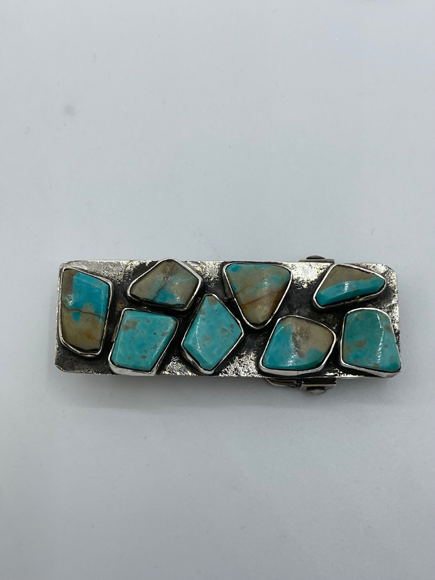 2.5”x1” 8 Stone Kingman Turquoise Belt Buckle by Jude Candelaria, Zuni
