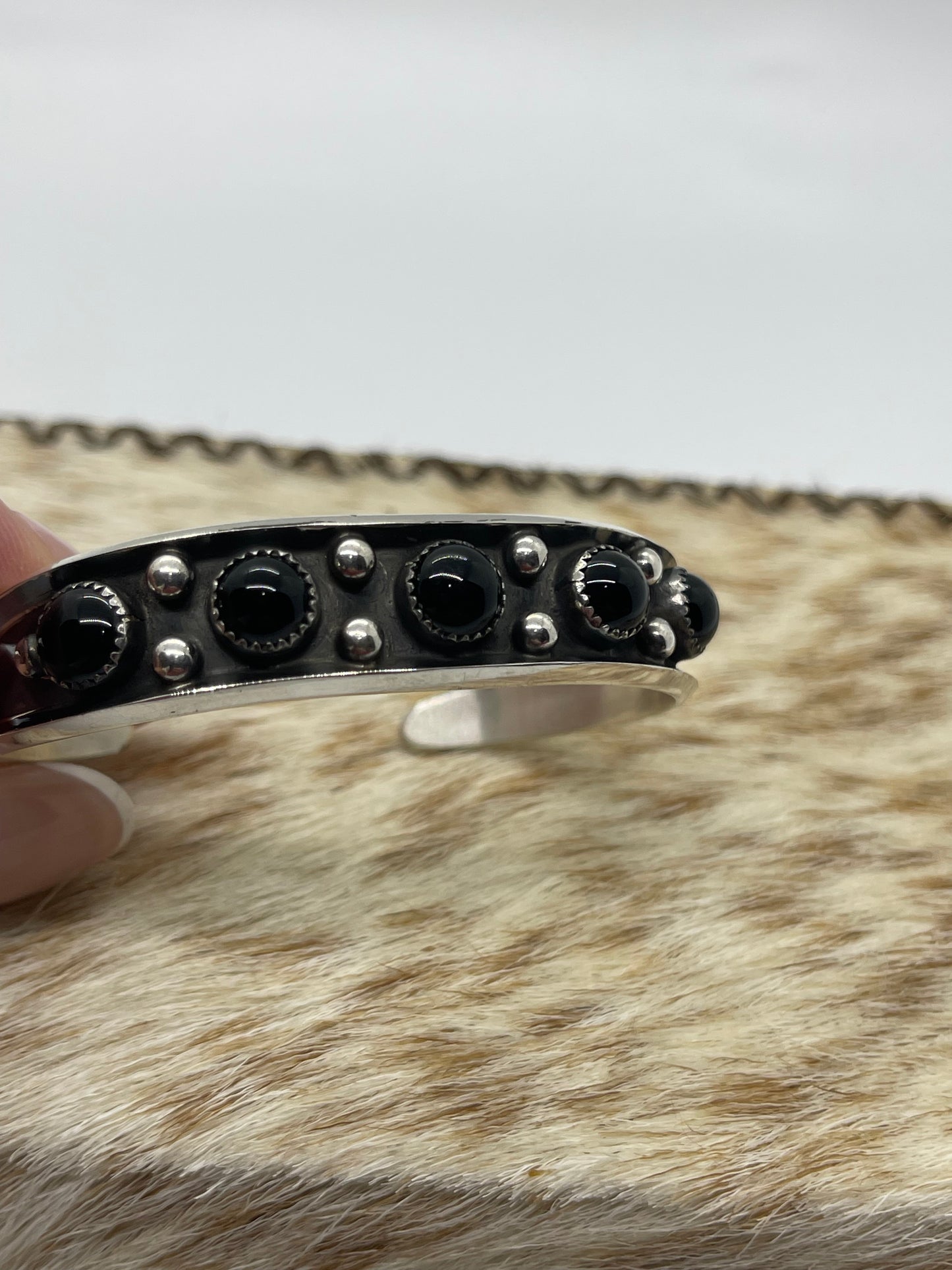 6 1/4" 5 Stone Black Onyx Cuff by Paul Largo, Navajo