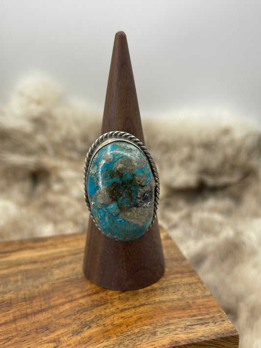 10.0 Persian Turquoise Ring by Gilbert Nez, Navajo