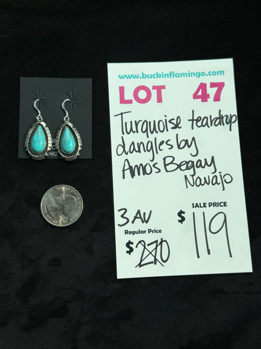LOT 47 8/9 Turquoise Teardrop Dangle by Amos Begay, Navajo