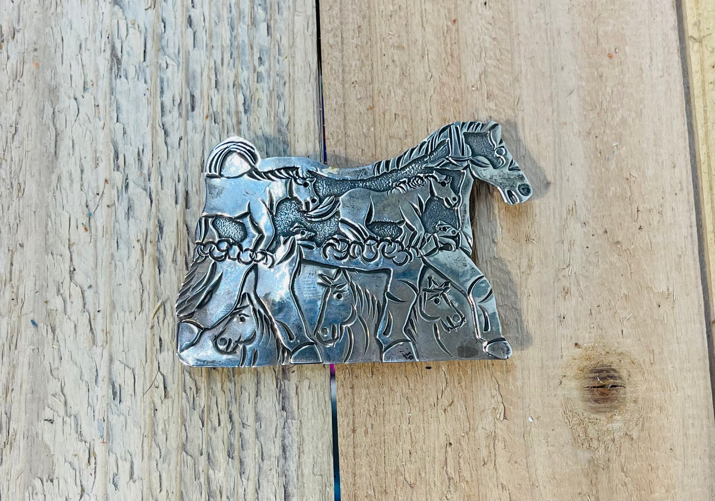 Sterling Silver Horse Belt Buckle by Lloyd Becenti, Navajo