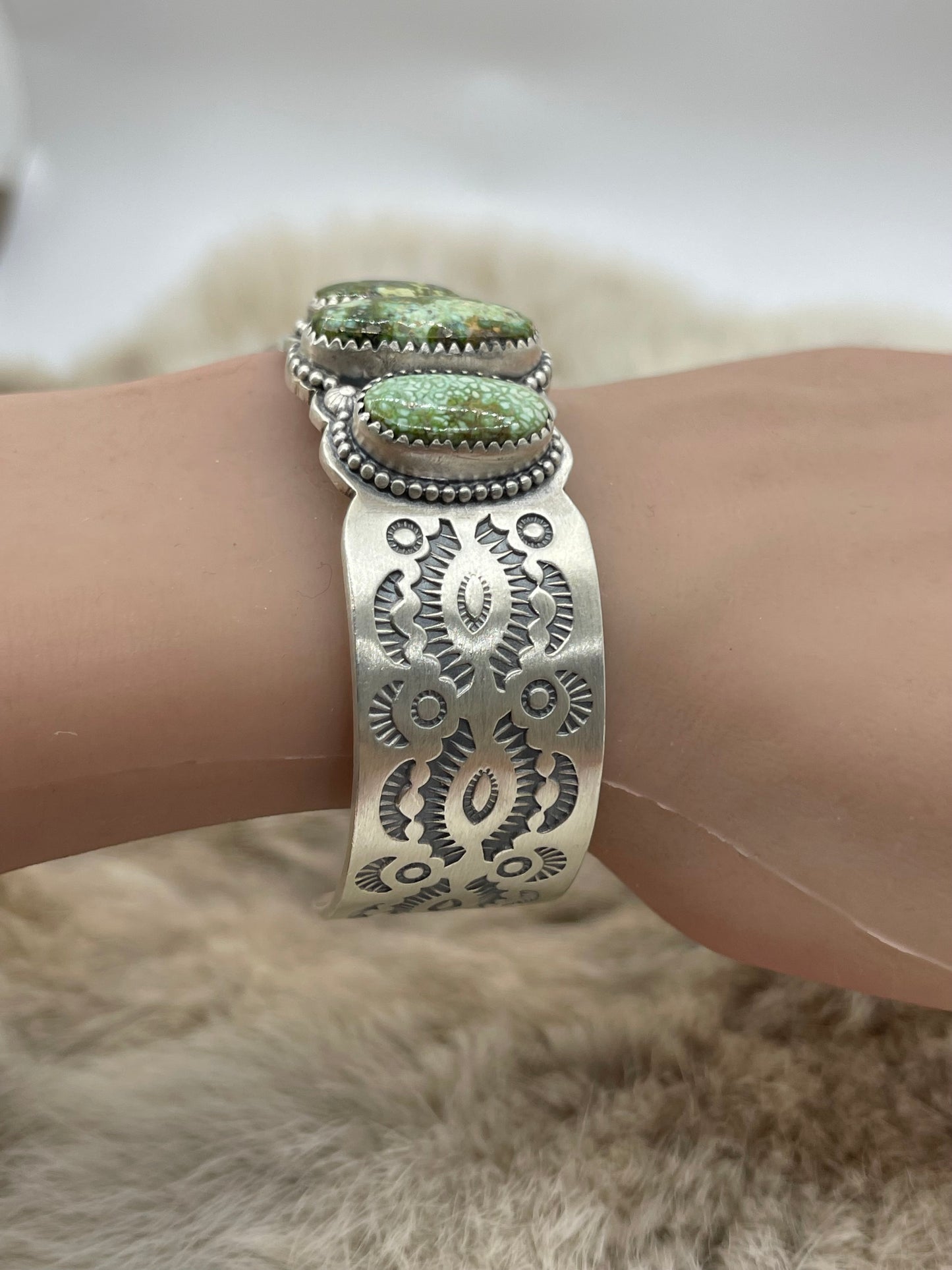 6"- 7.75" 3 Stone Sonoran Gold Turquoise Cuff