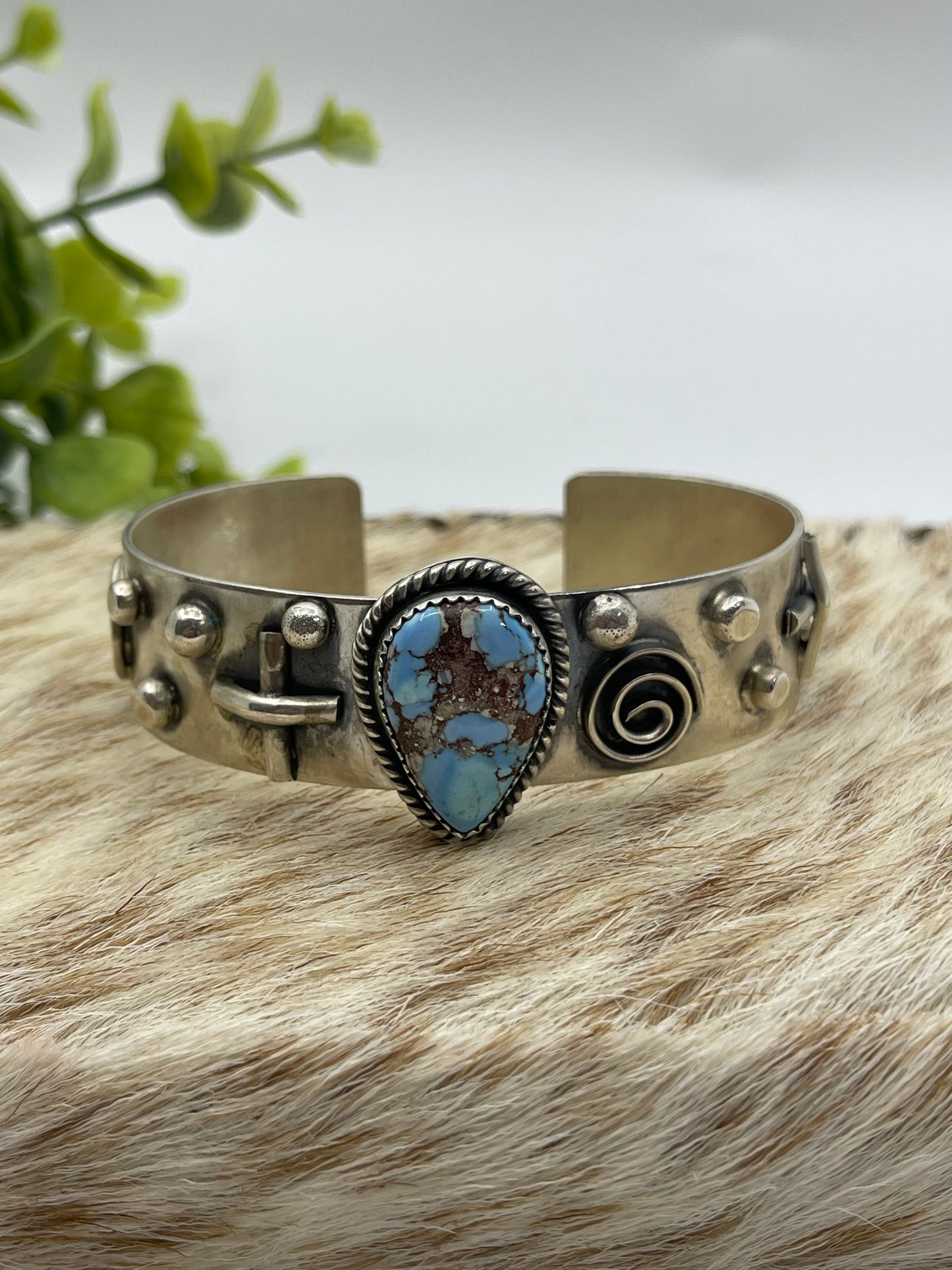 6.25" - 7.5Golden Hills Turquoise Cuff by Delbert Secatero, Navajo