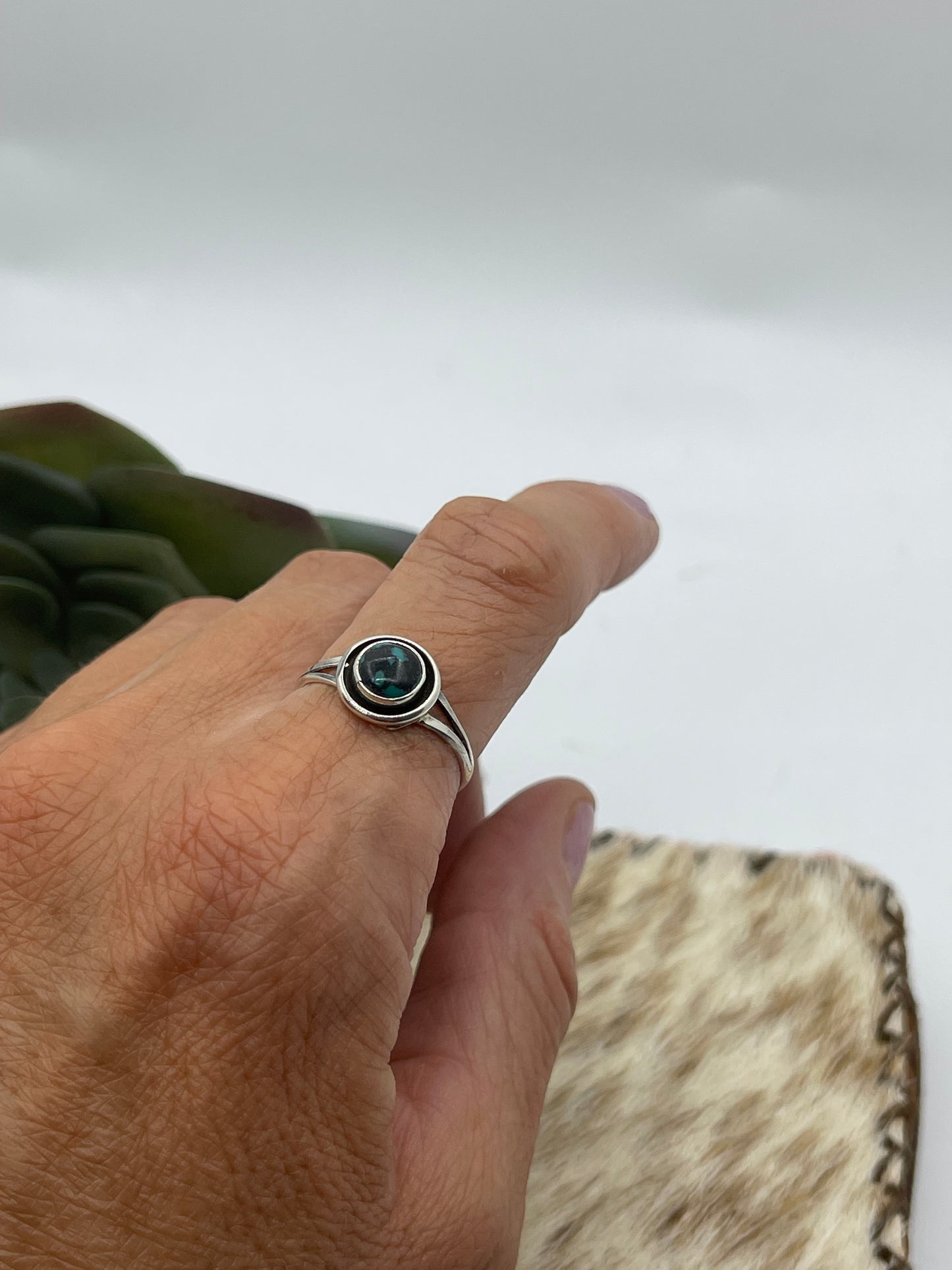 6.5 Dainty Turquoise Circle Ring by Martin Perry, Navajo