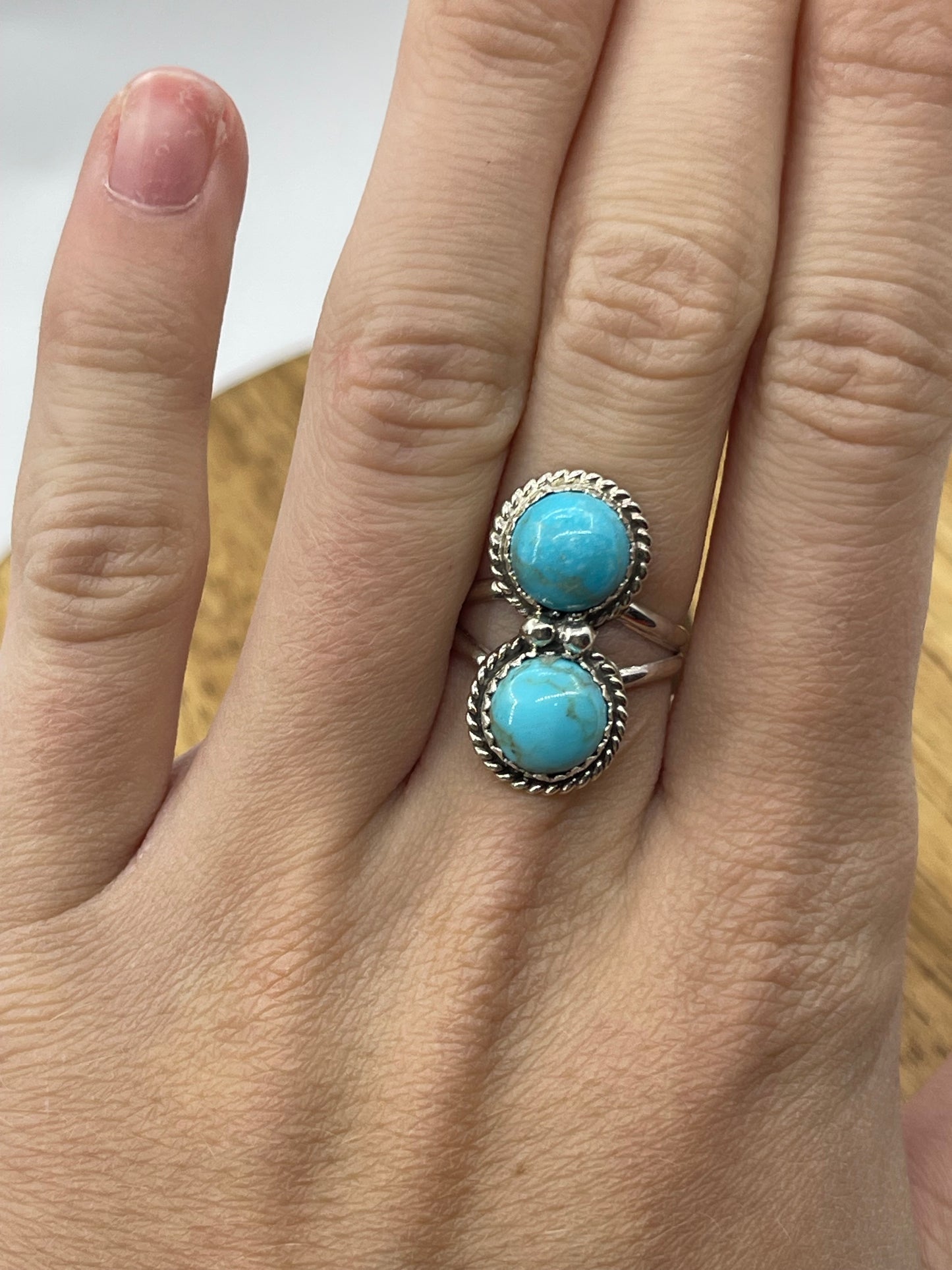 6.0 2 Stone Turquoise Ring, Navajo Made