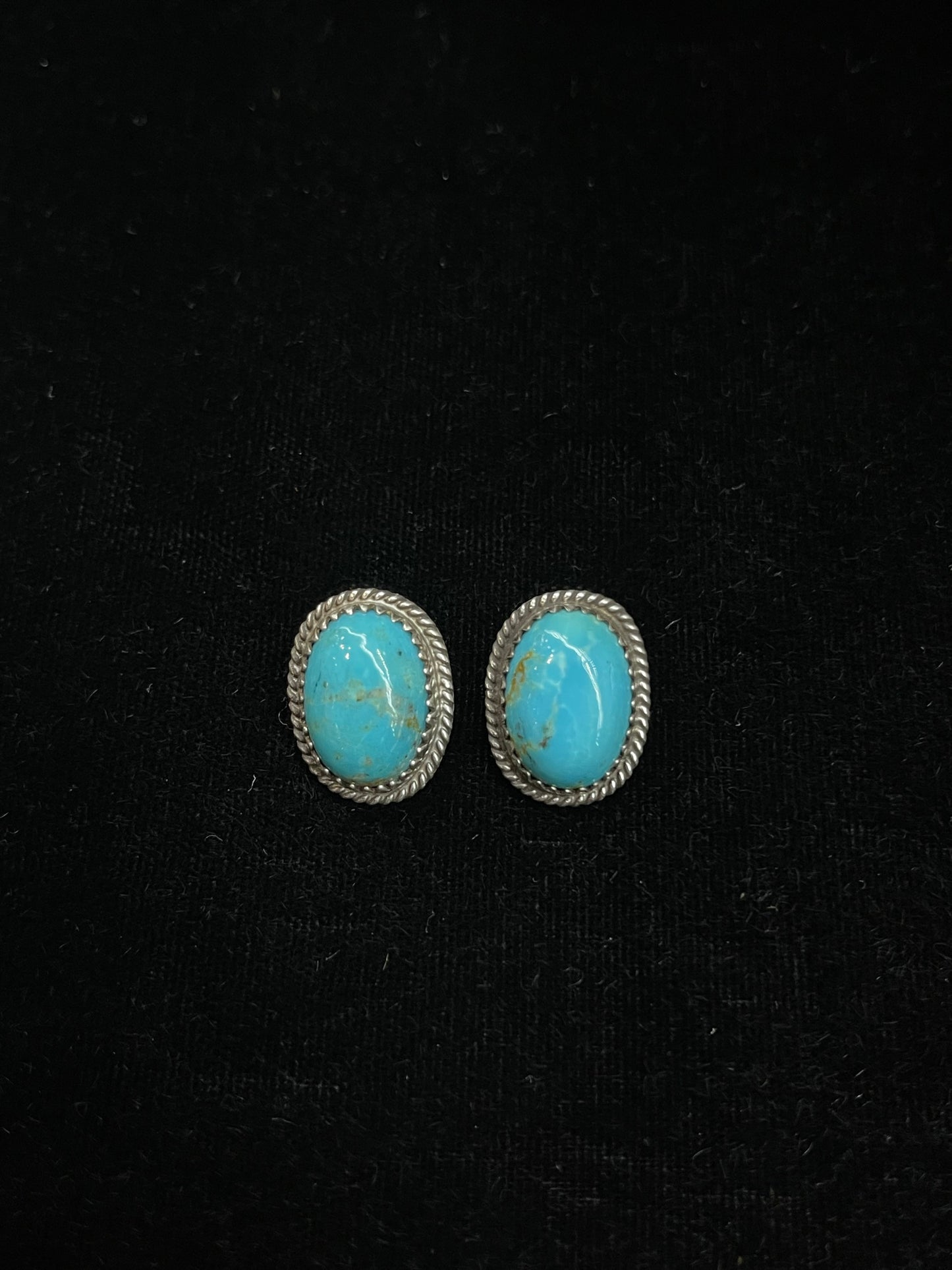 Kingman Turquoise Post Earrings by Theresa Smith, Navajo