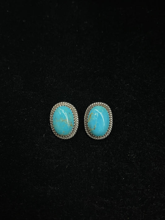 Kingman Turquoise Post Earrings by Theresa Smith, Navajo