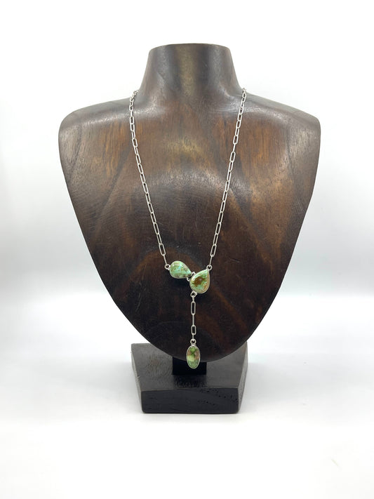 3 Stone Sonoran Gold Turquoise Lariat Necklace 18”+2” Drop