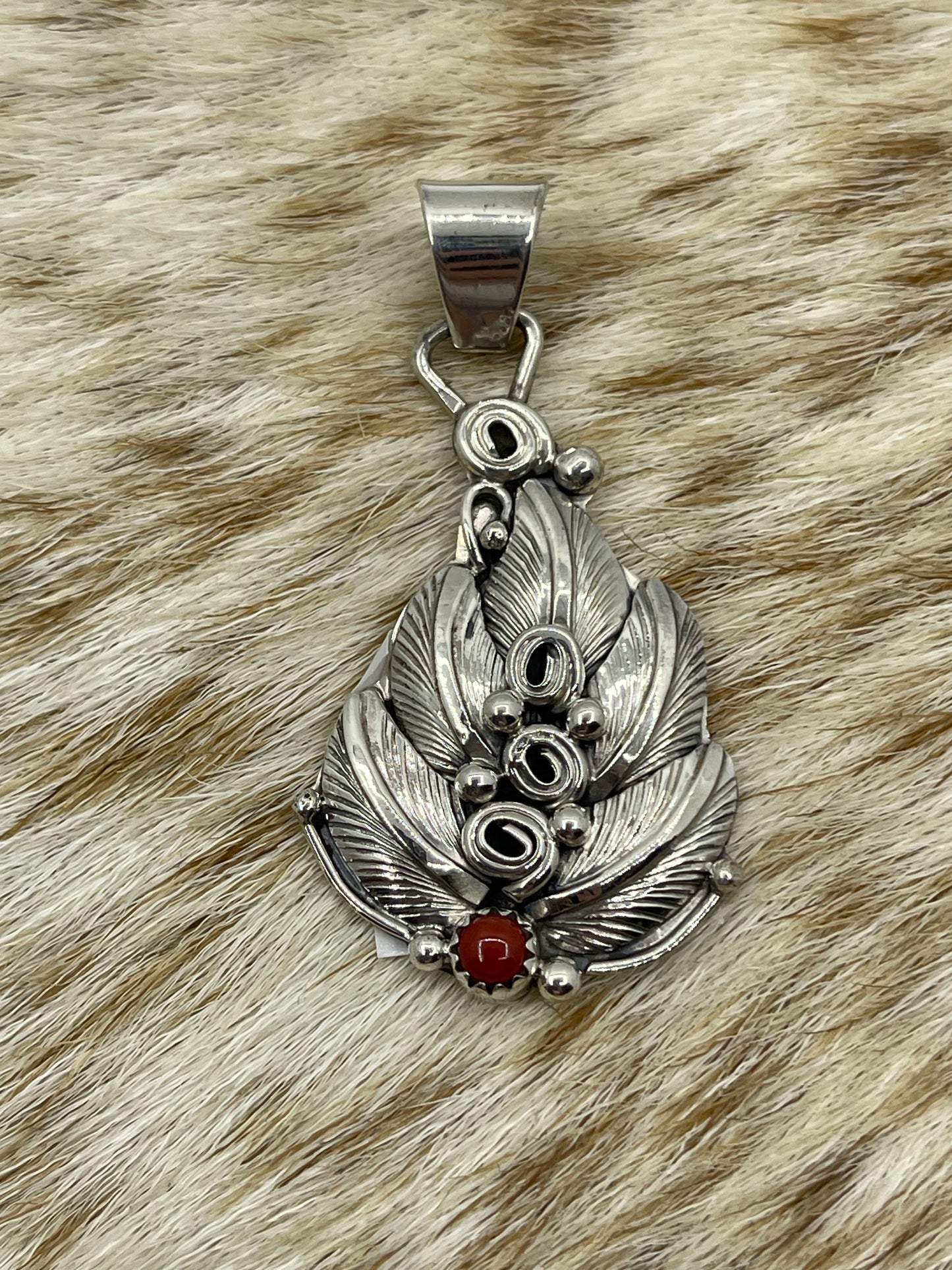 Red Coral Feather Pendant with a 5.8mm Bale by Darrell Morgan, Navajo