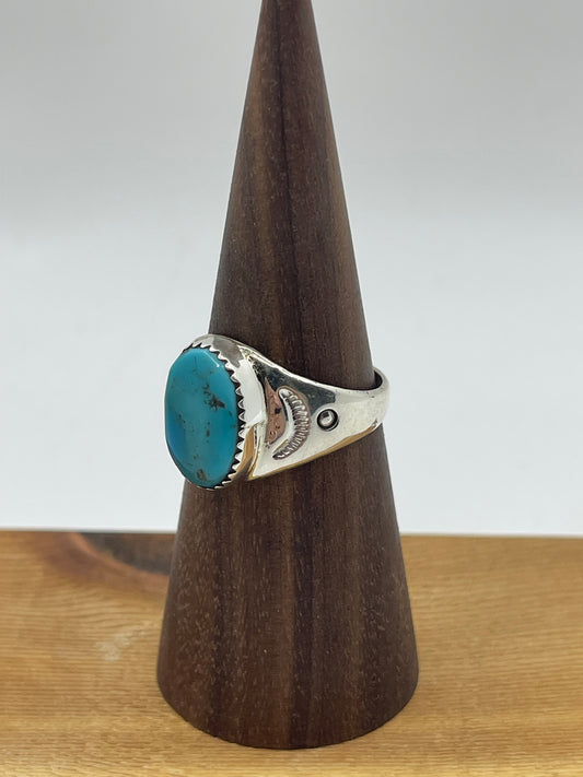 9.5 Turquoise Oval Ring by Mary Lincoln, Navajo(Matrix Varies)