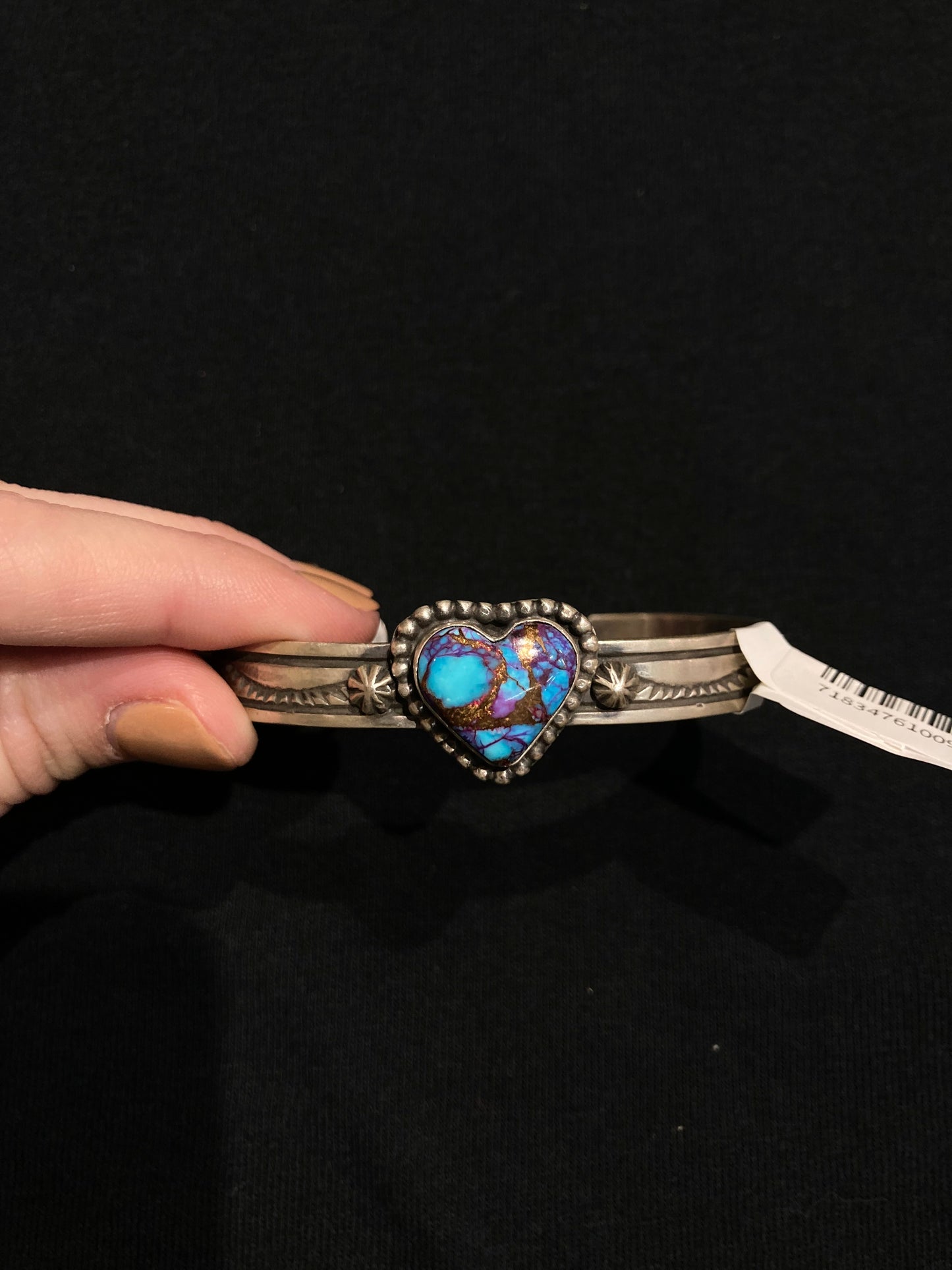 6"-7 1/4" Purple Mojave Heart Cuff by Rick Enriquez, Navajo