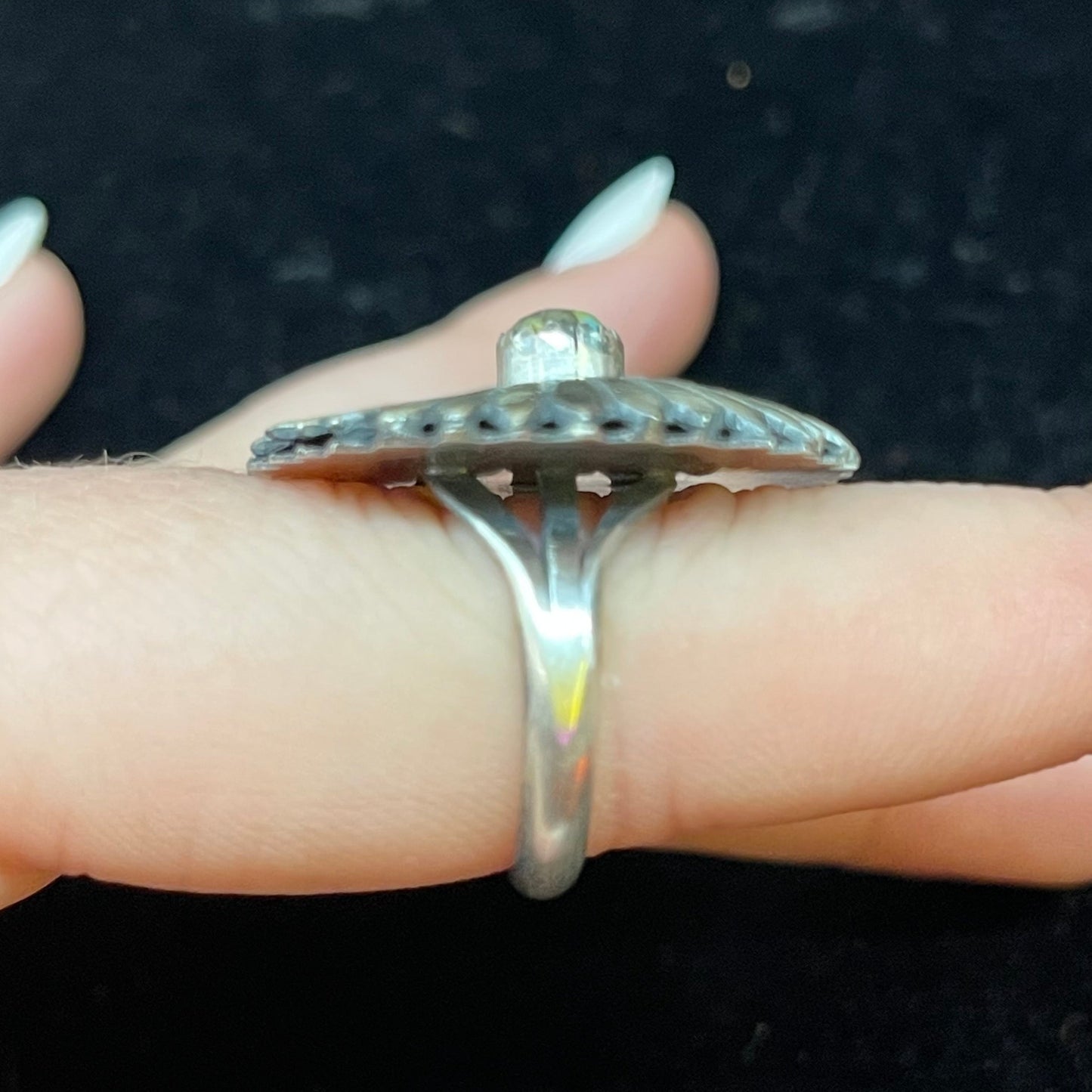 7.0 Turquoise Concho Ring by Alice Sanders, Navajo