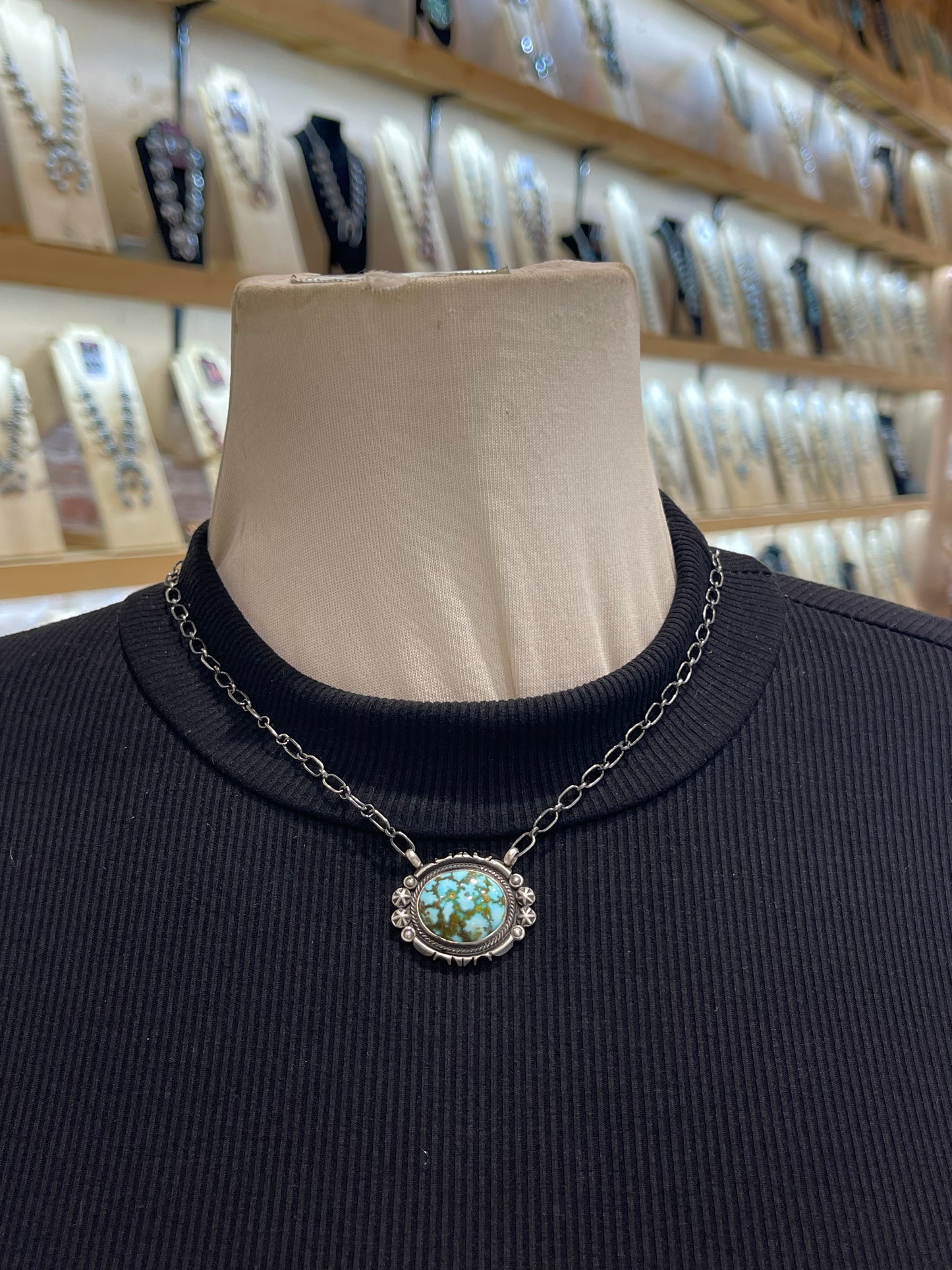 18" High-grade Kingman Web Turquoise Necklace by Marita Benally, Navajo