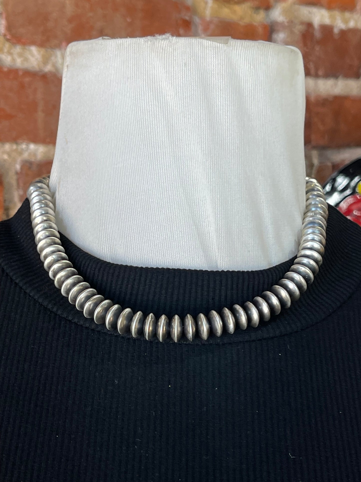 16" 10mm Handmade Navajo Rondelle Pearls Necklace by Bryannen Halwood, Navajo