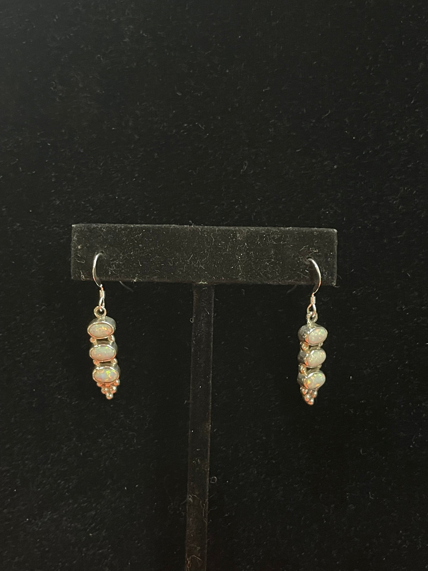 3 Stone White Opal Dangle Earrings by Gary Shorty, Navajo