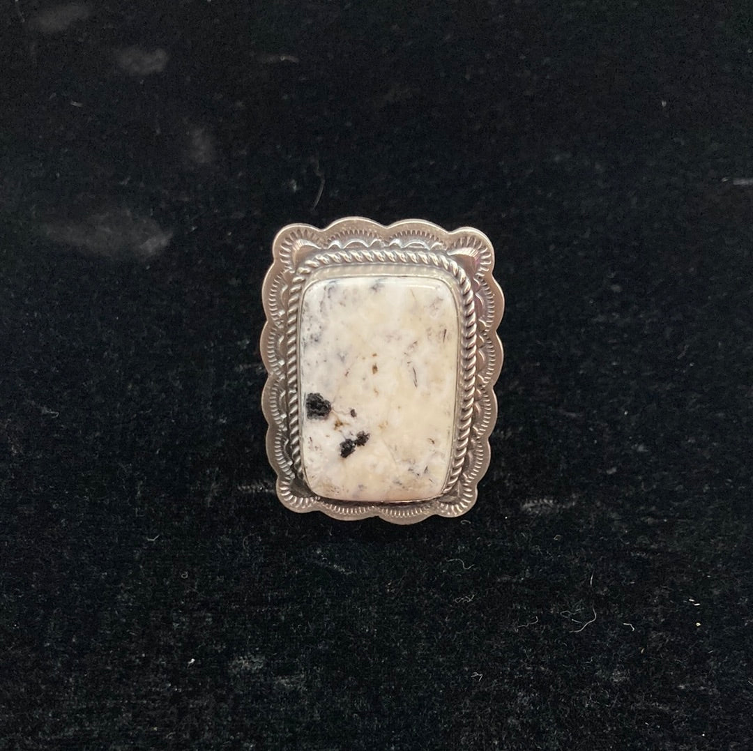 White Buffalo Rectangle Ring Navajo