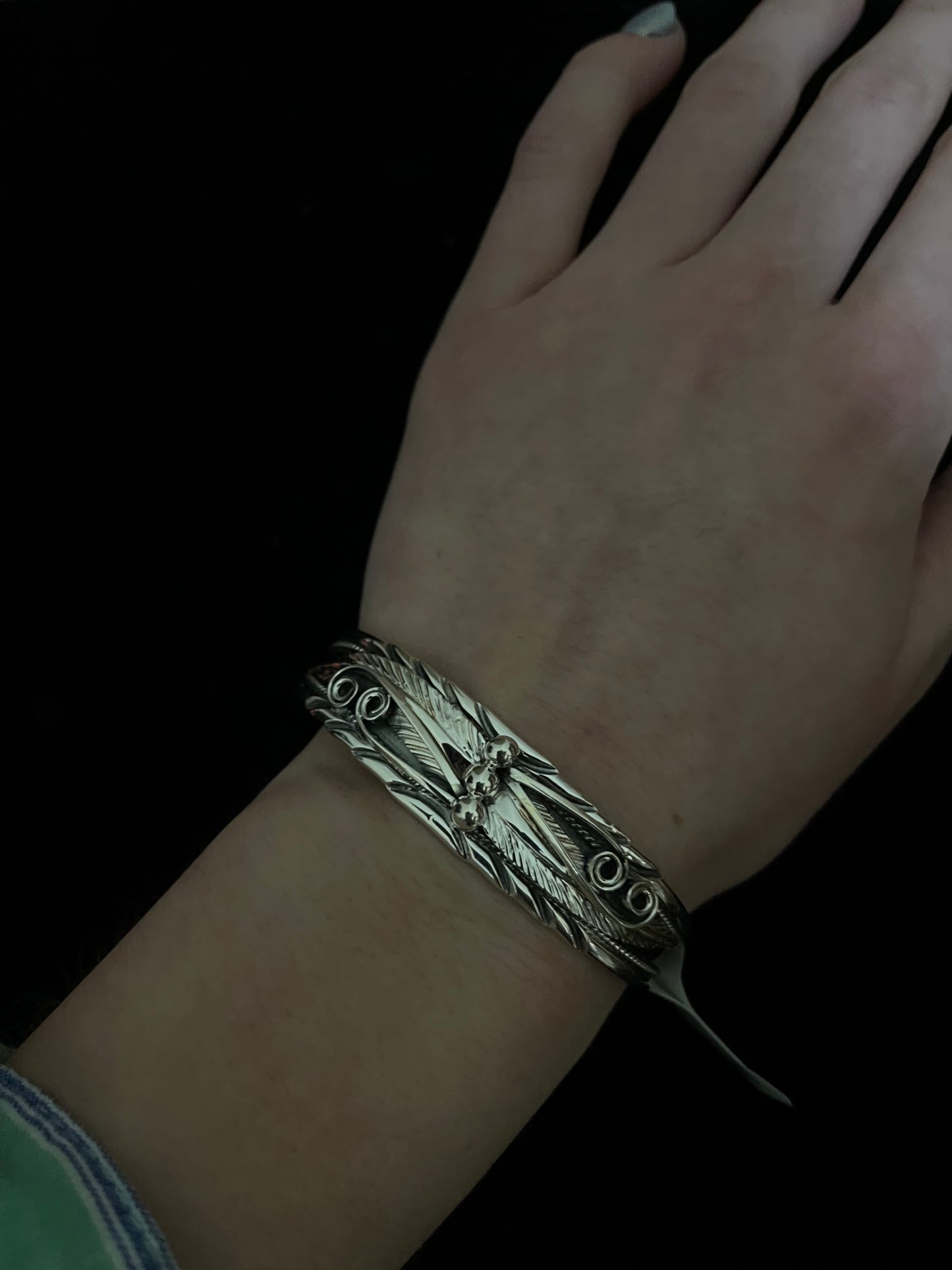 6"-7" Sterling Silver Feather Cuff by Darrel Morgan, Navajo