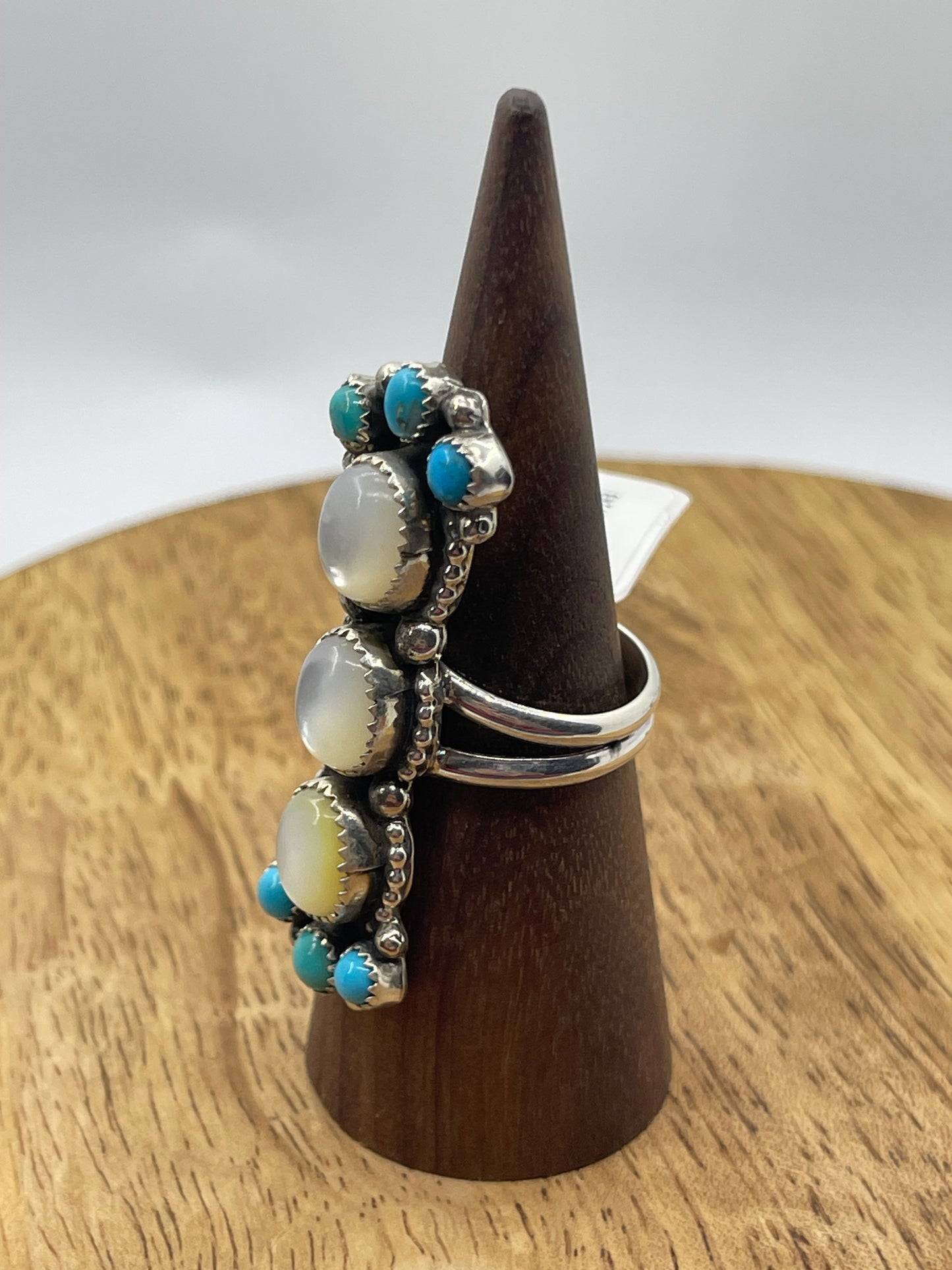 LOT 23 C 1/4 10.0 Mother of Pearl and Turquoise Ring, Navajo