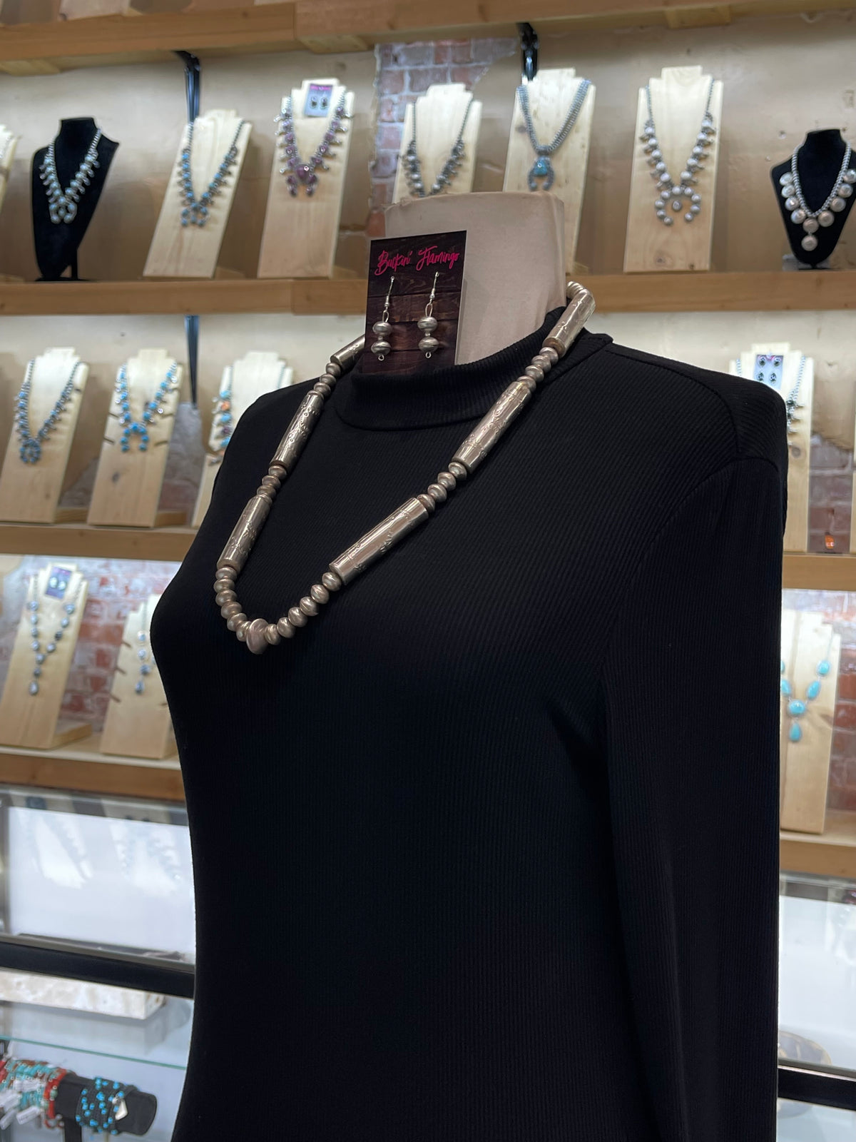 26" Handmade Navajo Pearl Necklace & Earring Set by Tylena Nez, Navajo
