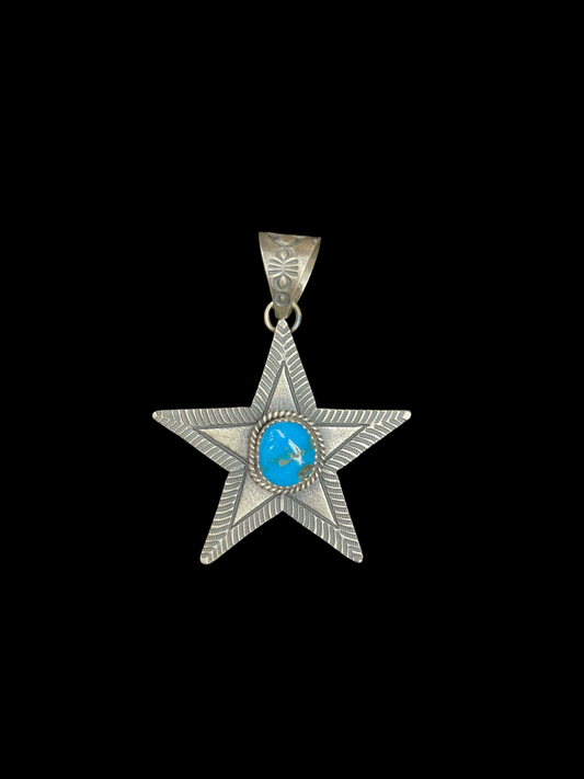 Sleeping Beauty Turquoise on a Silver Star Pendant by Kevin Billah, Navajo