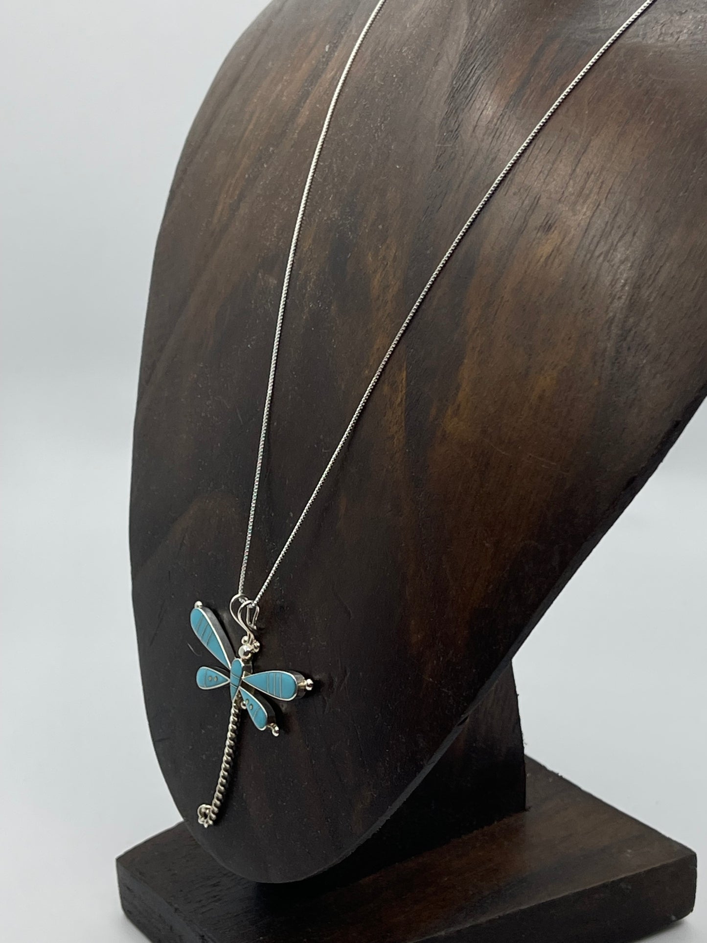 18" Inlay Turquoise Dragonfly Pendant Necklace