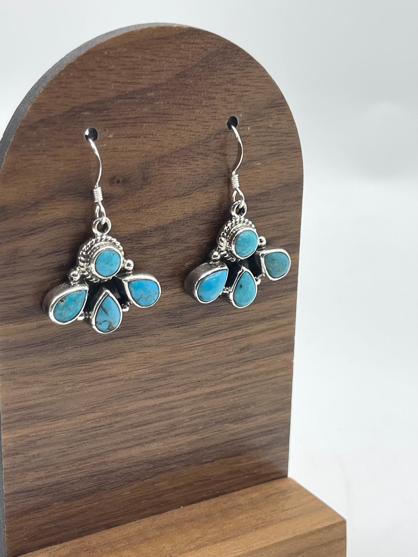 Dainty Half Cluster Turquoise Earrings by Gary Shorty, Navajo