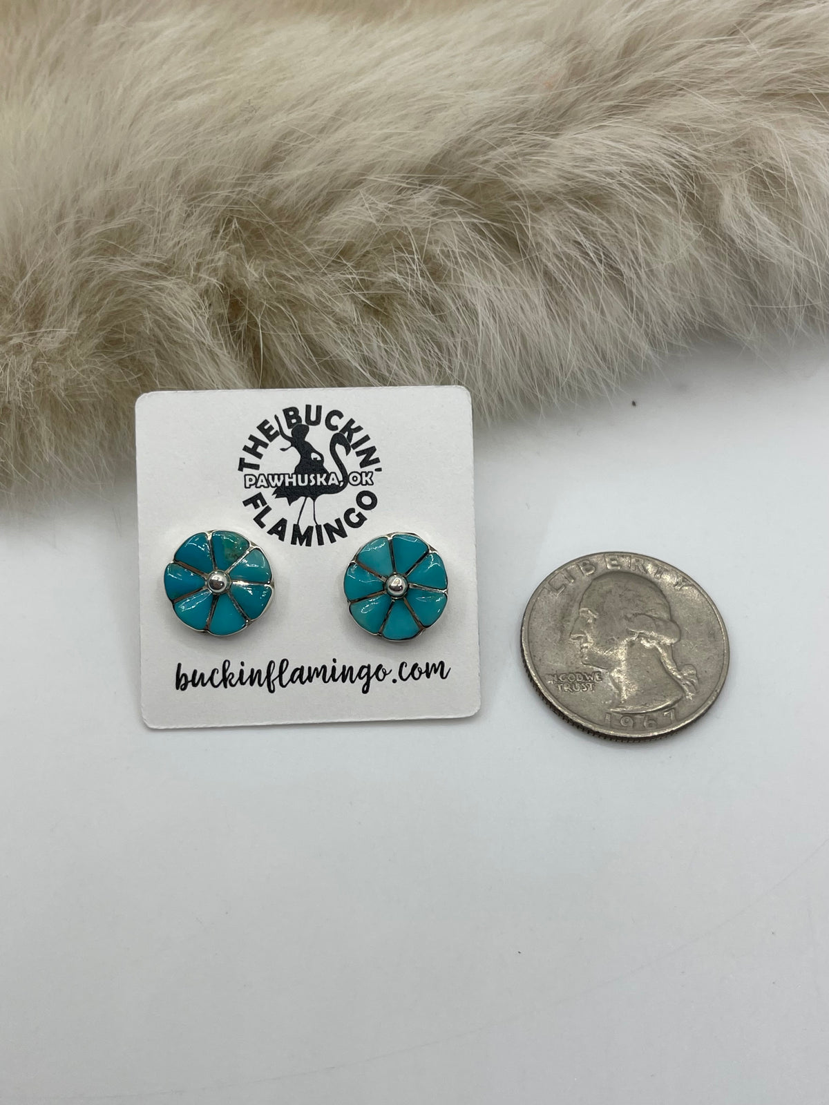 Inlay Turquoise Flower Post Earring by Walter Lalio, Zuni