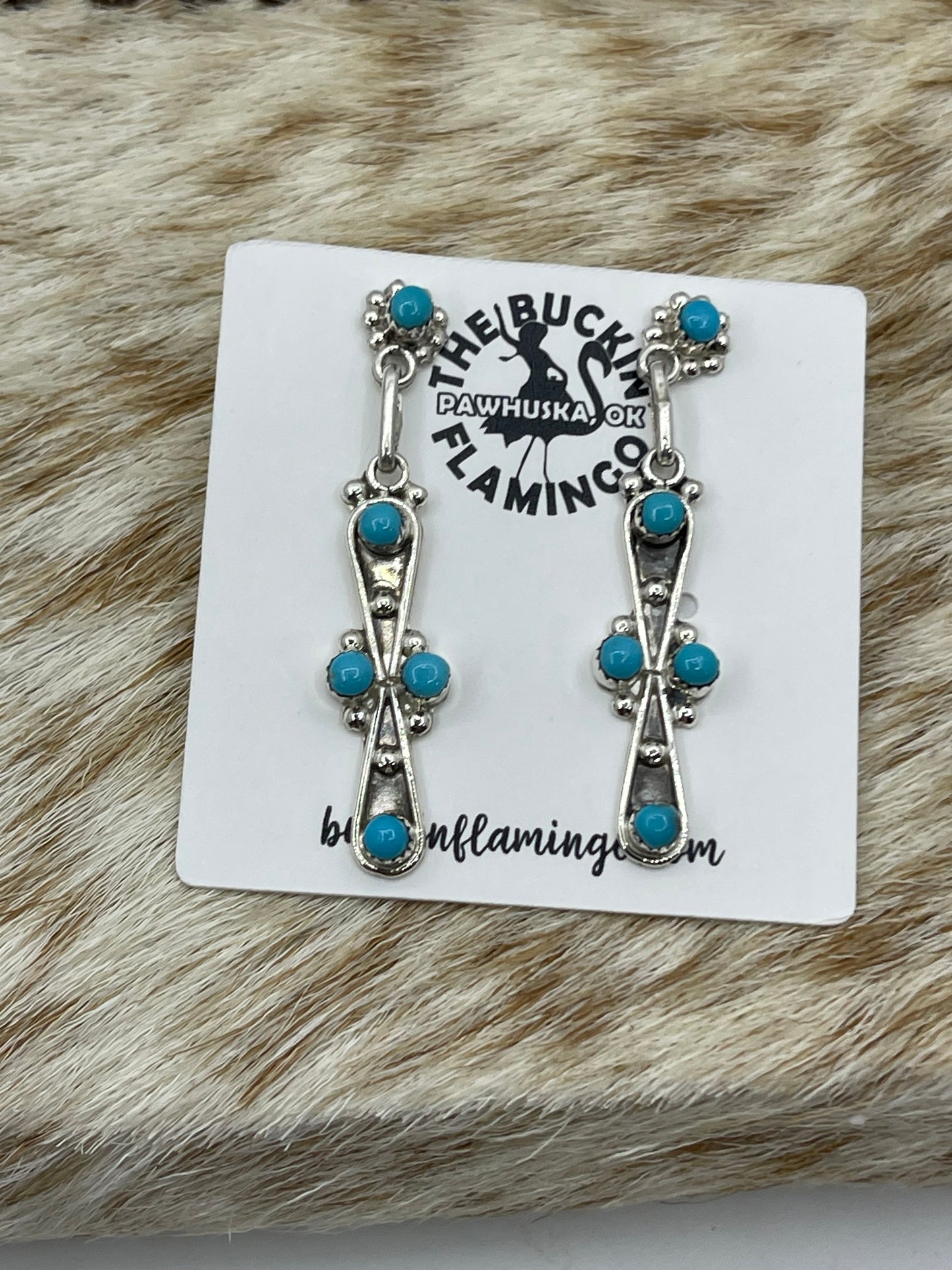 Turquoise Post Dangle Earrings by Rena Laate, Zuni