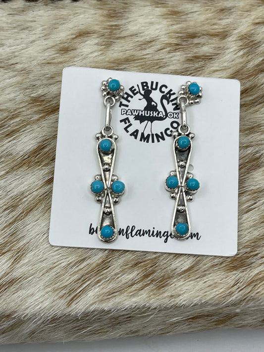 Turquoise Post Dangle Earrings by Rena Laate, Zuni