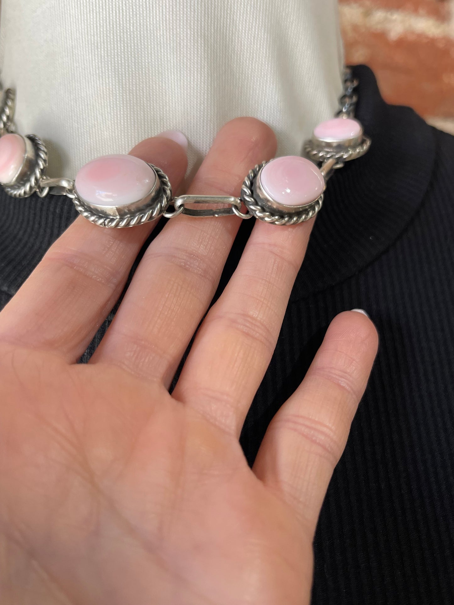 16" Pink Conch Shell Choker Necklace by Augustine Largo, Navajo