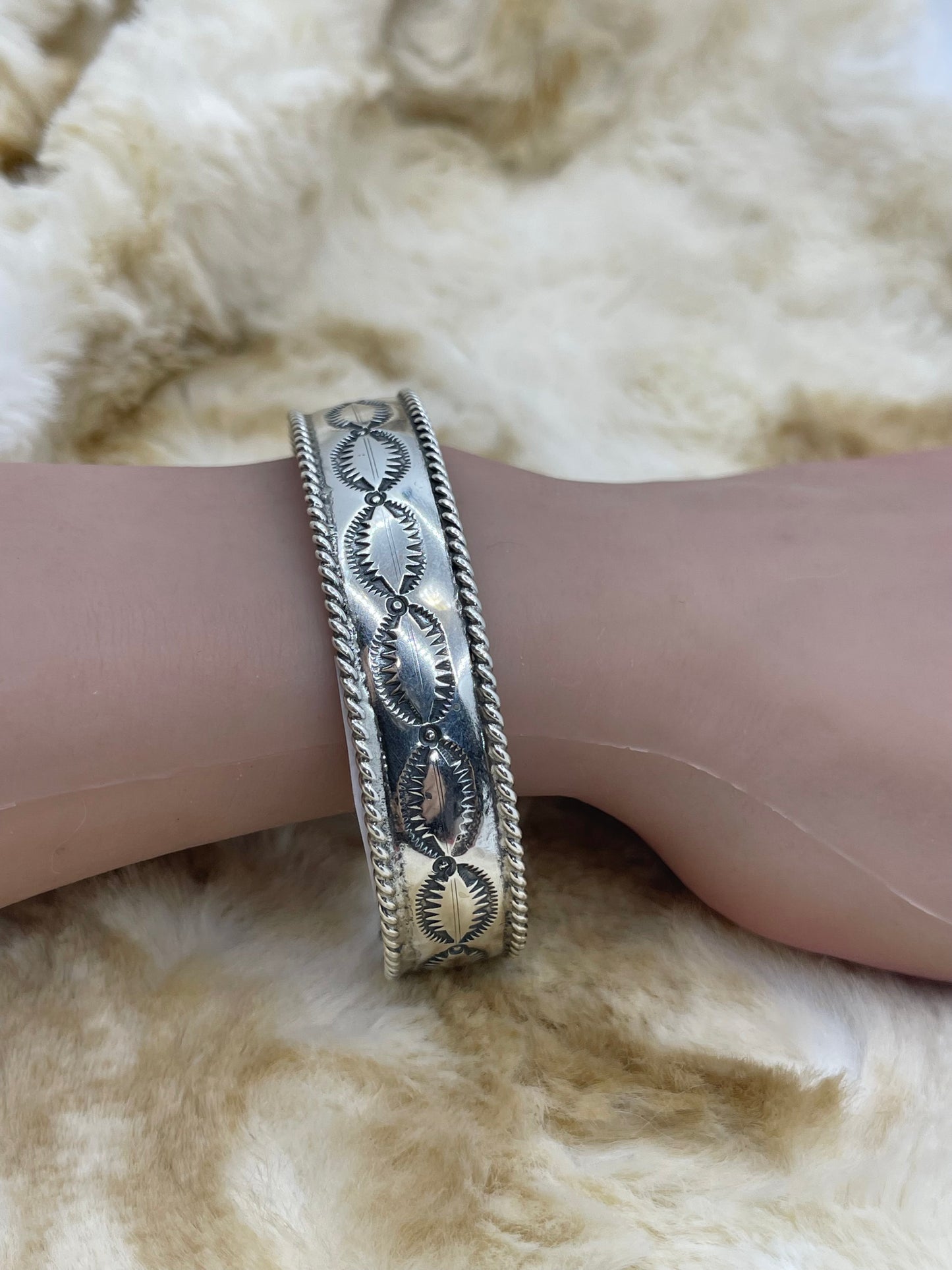 6.75" - 8" Stamped Silver Cuff by James Bahe, Navajo