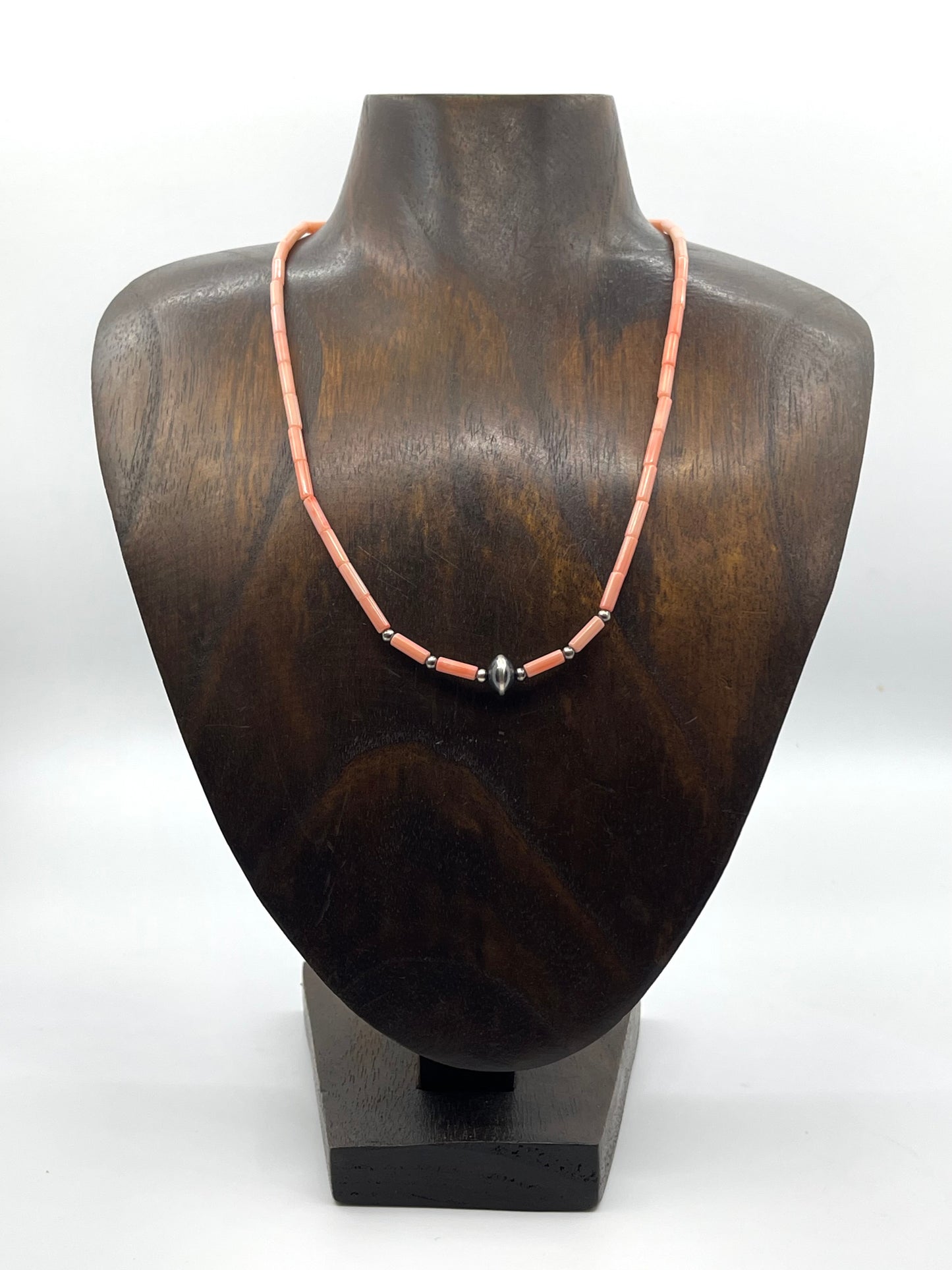 17" Pink Coral & Navajo Style Pearls Necklace