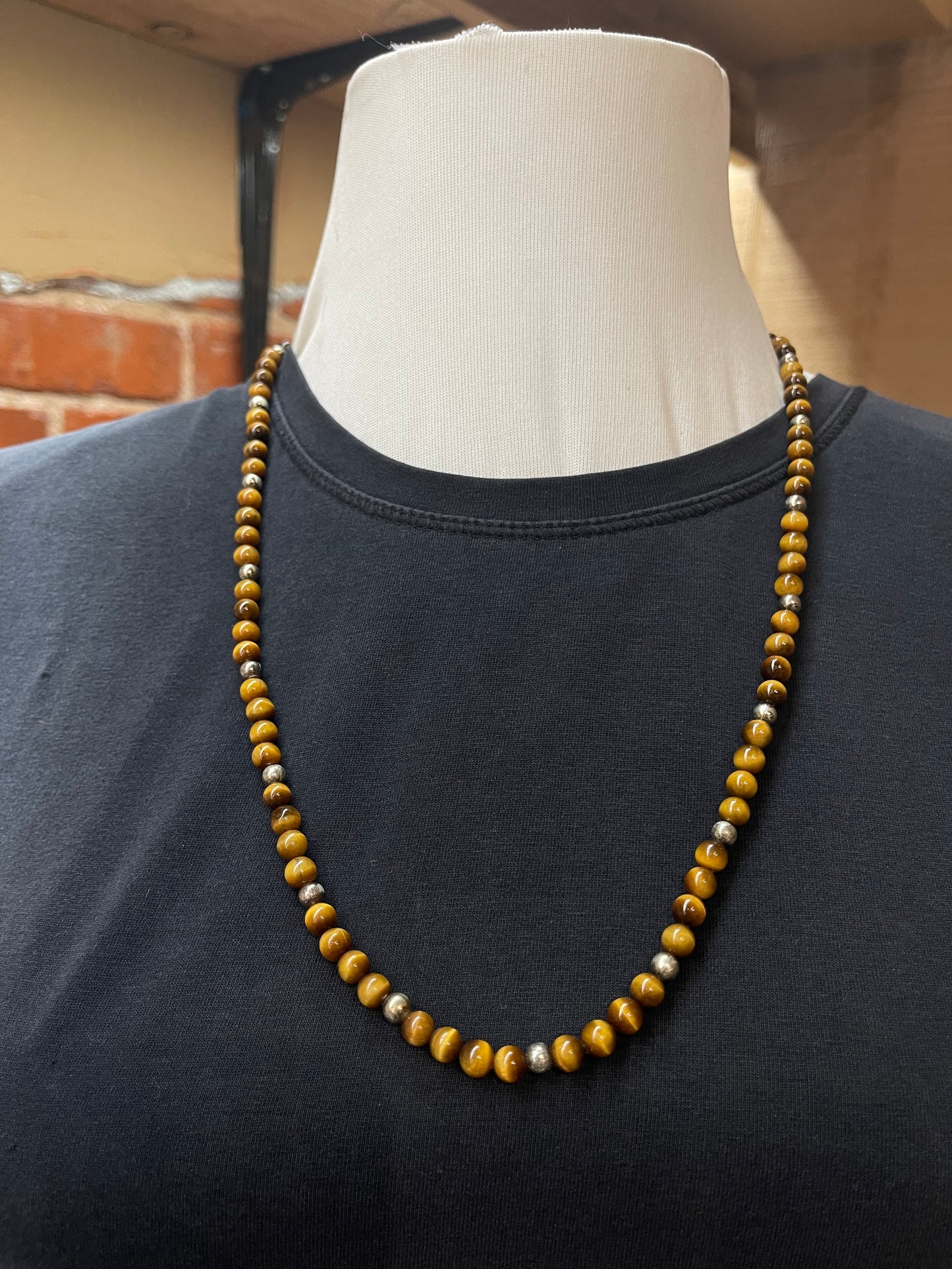 24" Tigers Eye and Navajo Pearls Necklace