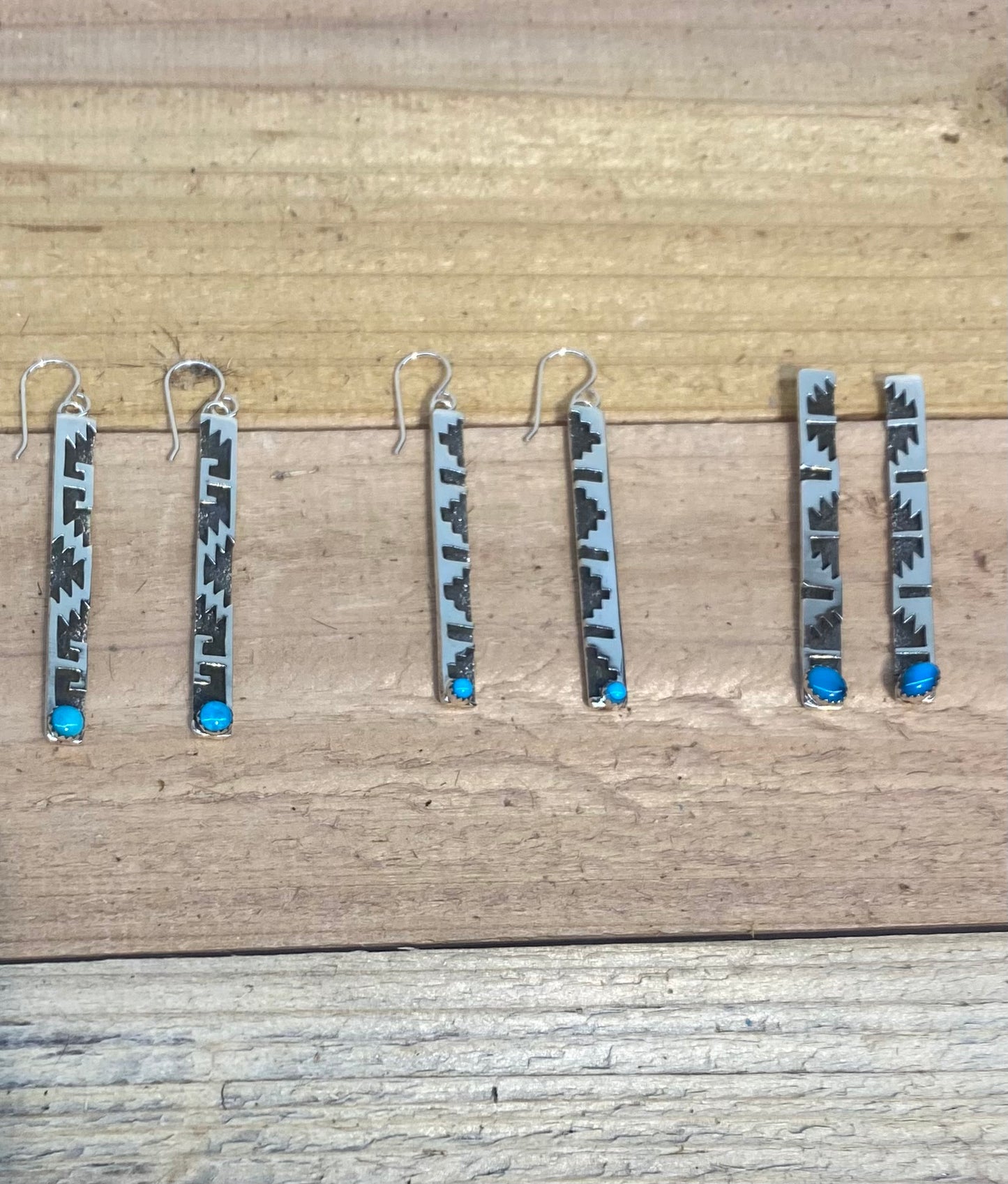 Hand Stamped Sterling Silver Bar Dangles with Sleeping Beauty Turquoise by Marie Jackson