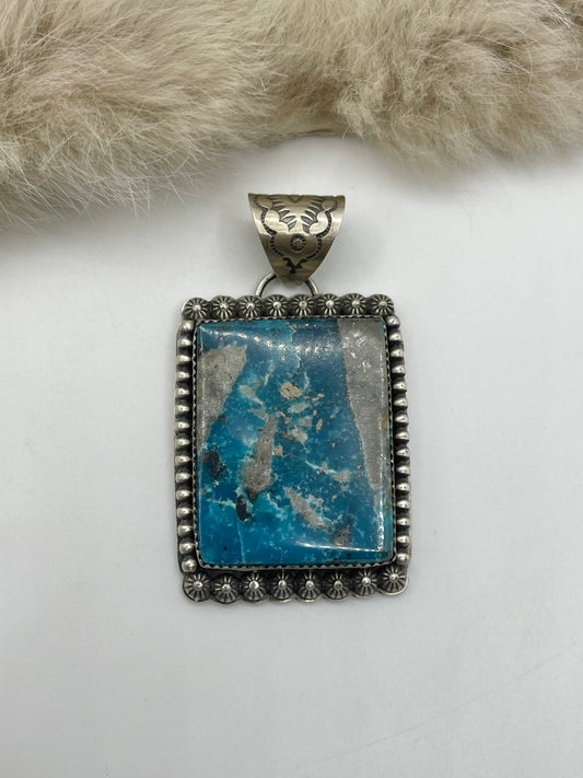 9.5mm Bail Kingman Turquoise Pendant with Pyrite Matrix by Jeff Largo, Navajo