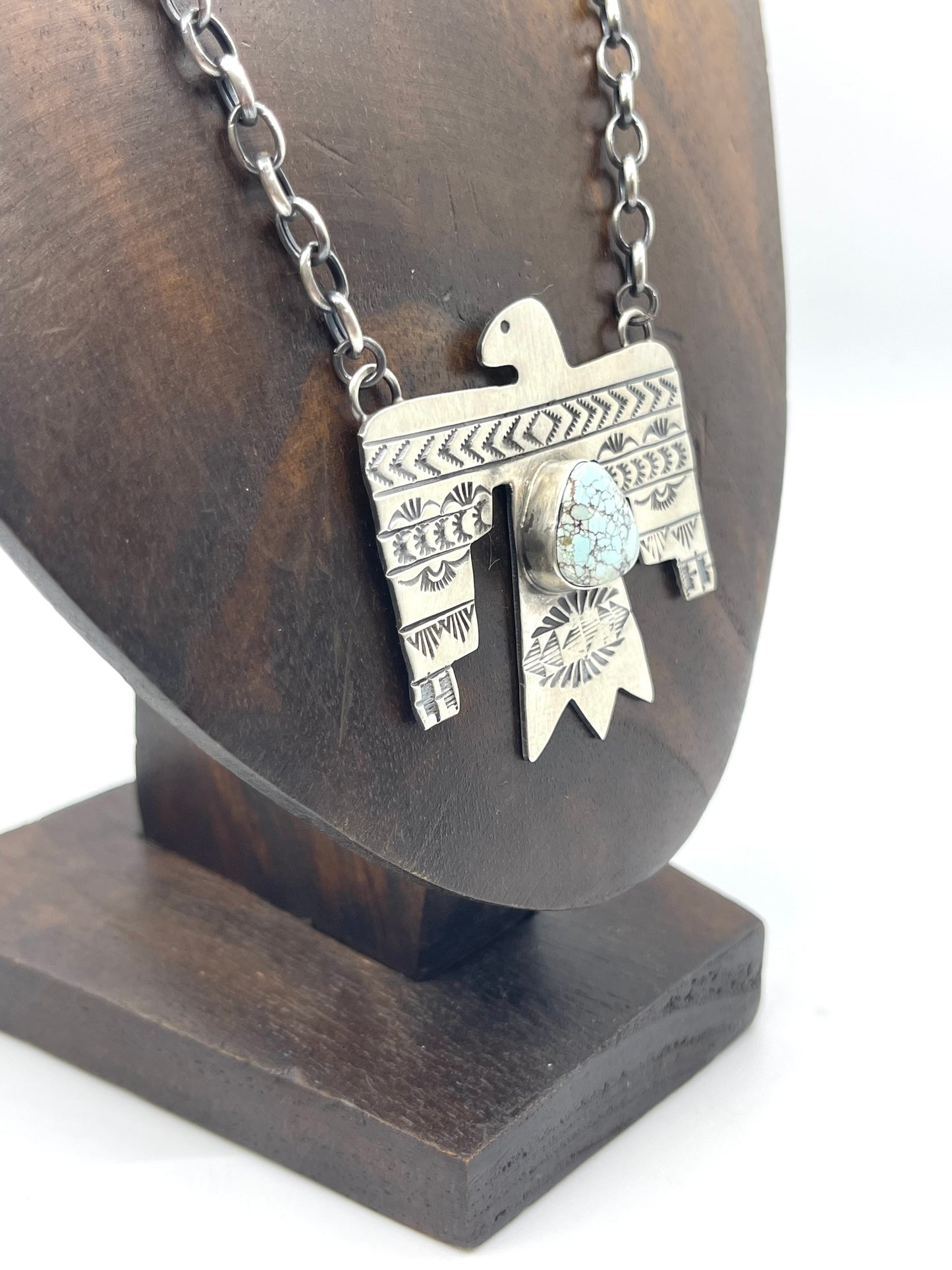 19" Golden Hills Turquoise Thunderbird Necklace by Rick Enriquez, Navajo