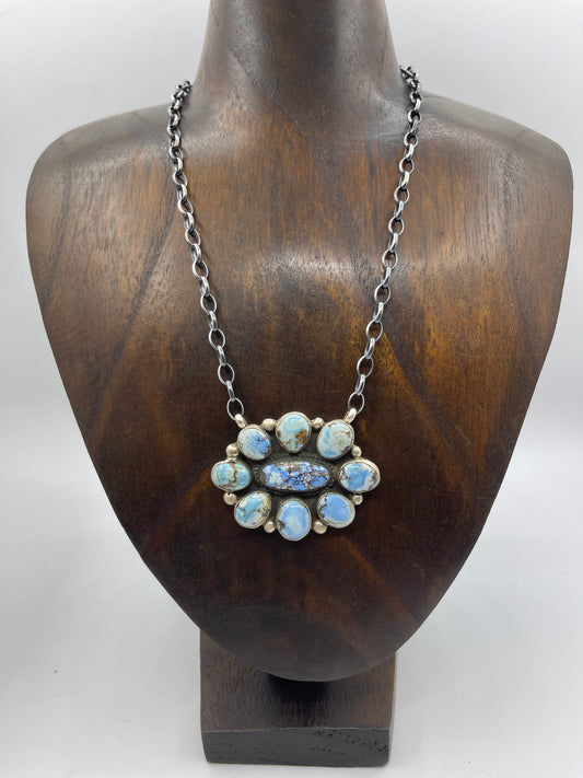 Golden Hills Turquoise Cluster Necklace by Geraldine James, Navajo
