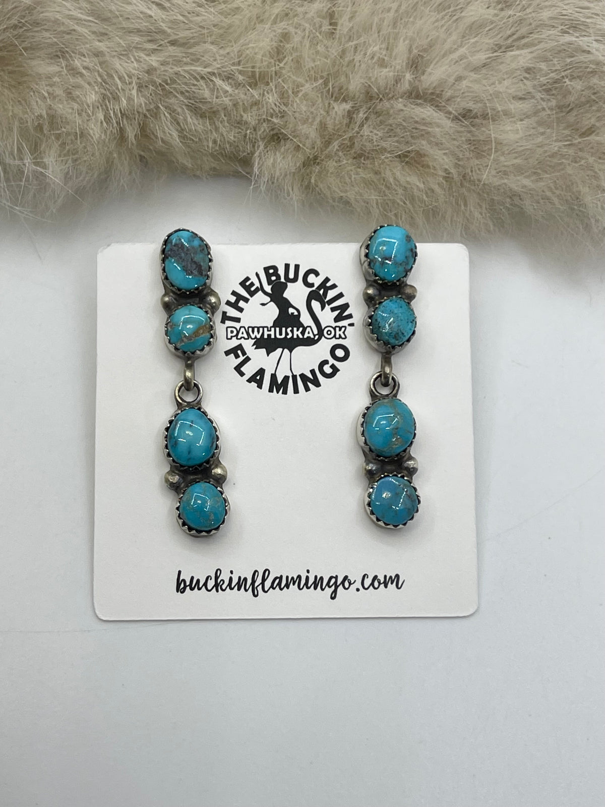 4 Stone Dangle Turquoise Earrings by P. Spencer, Navajo