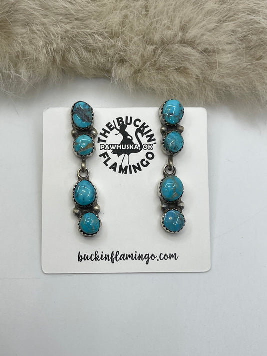 4 Stone Dangle Turquoise Earrings by P. Spencer, Navajo