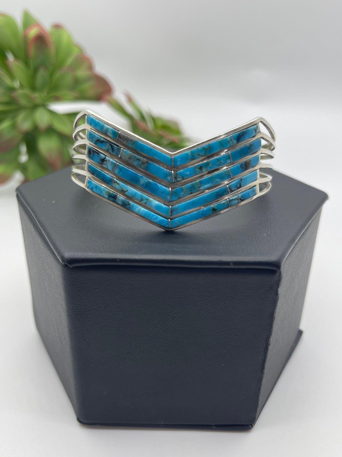 6.25" 5 Row Inlaid Turquoise Chevron Cuff