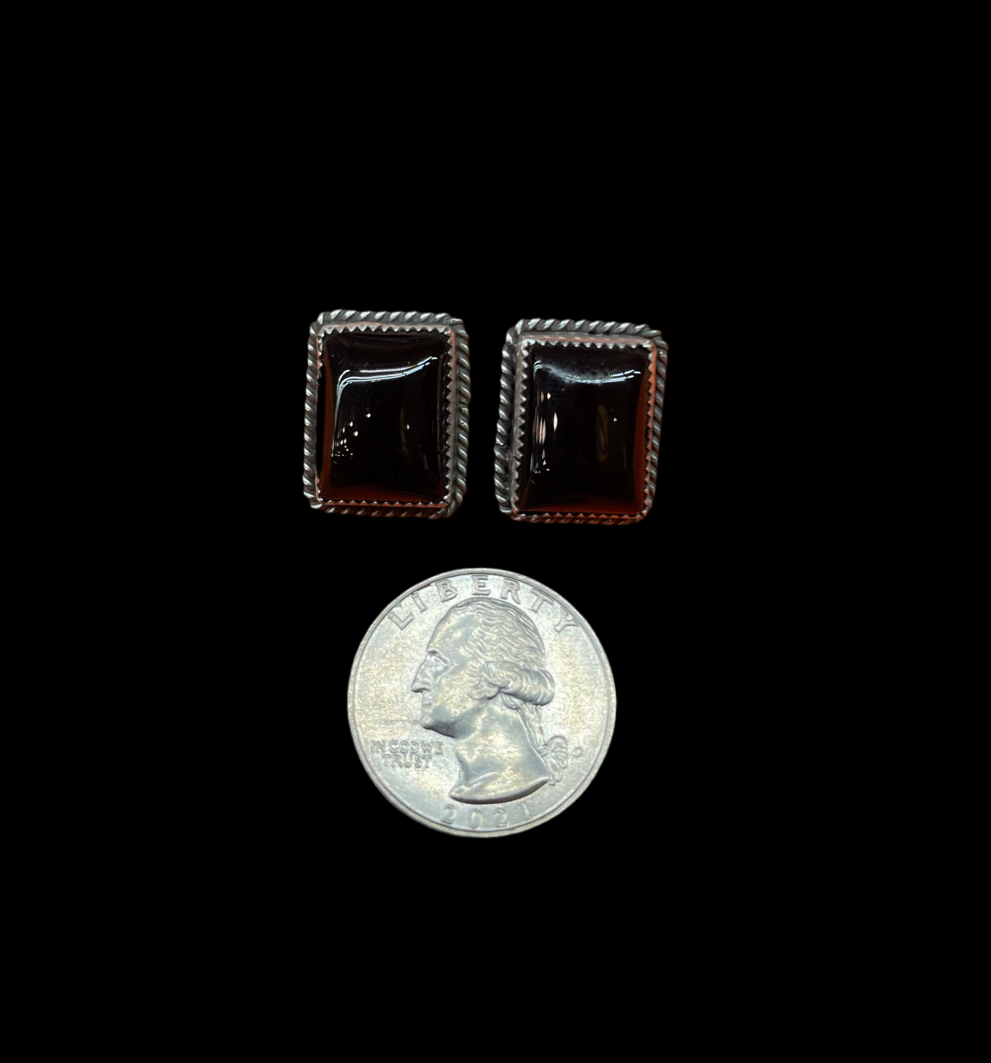 Black Onyx Rectangle Post Earrings by Freda Martinez, Navajo