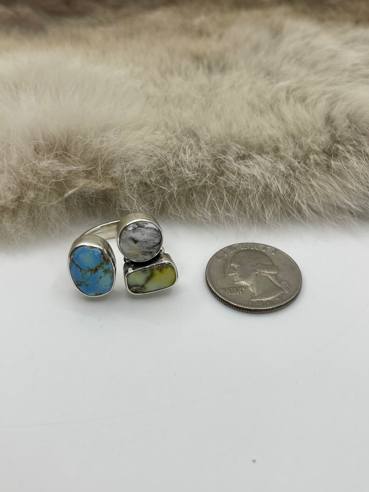 8.0 3 Stone Semi-Adjustable Ring Golden Hills & Palomino Turquoise