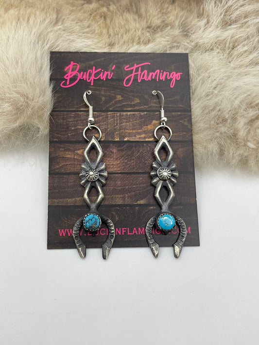 Sand Cast with Sleeping Beauty Turquoise Earrings by Eva & Linberg Billah, Navajo