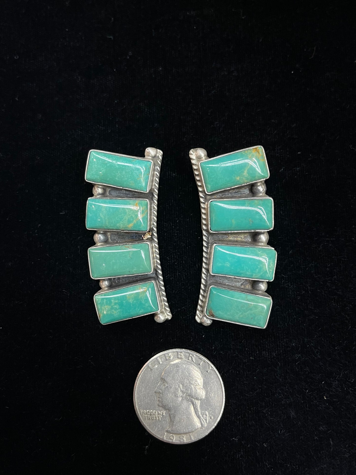 4 Stone Green Kingman Turquoise Post Dangle Earrings by Elouise Kee, Navajo