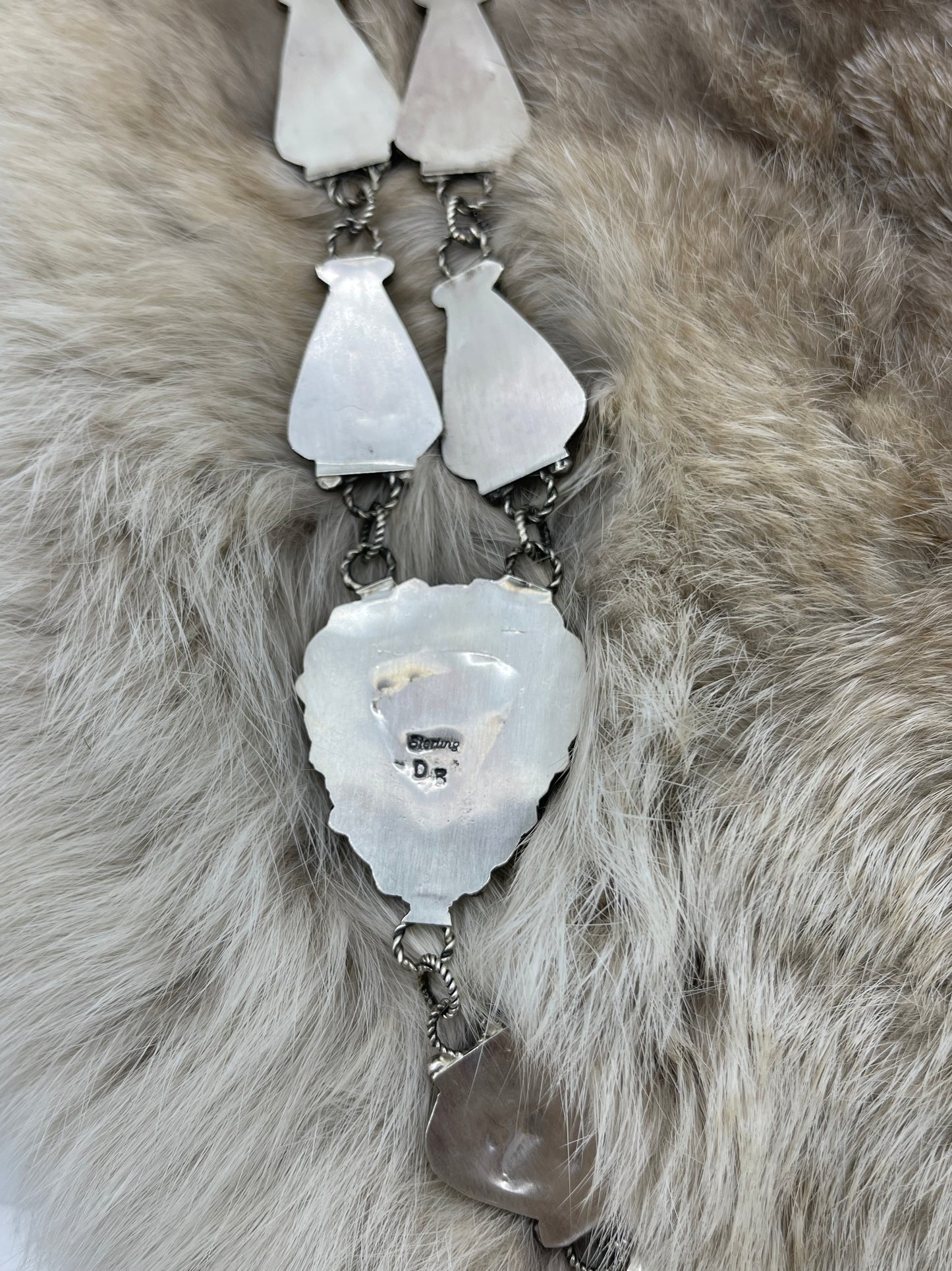 24" Turquoise & Spiny Oyster Shell Cluster Lariat, Navajo Made