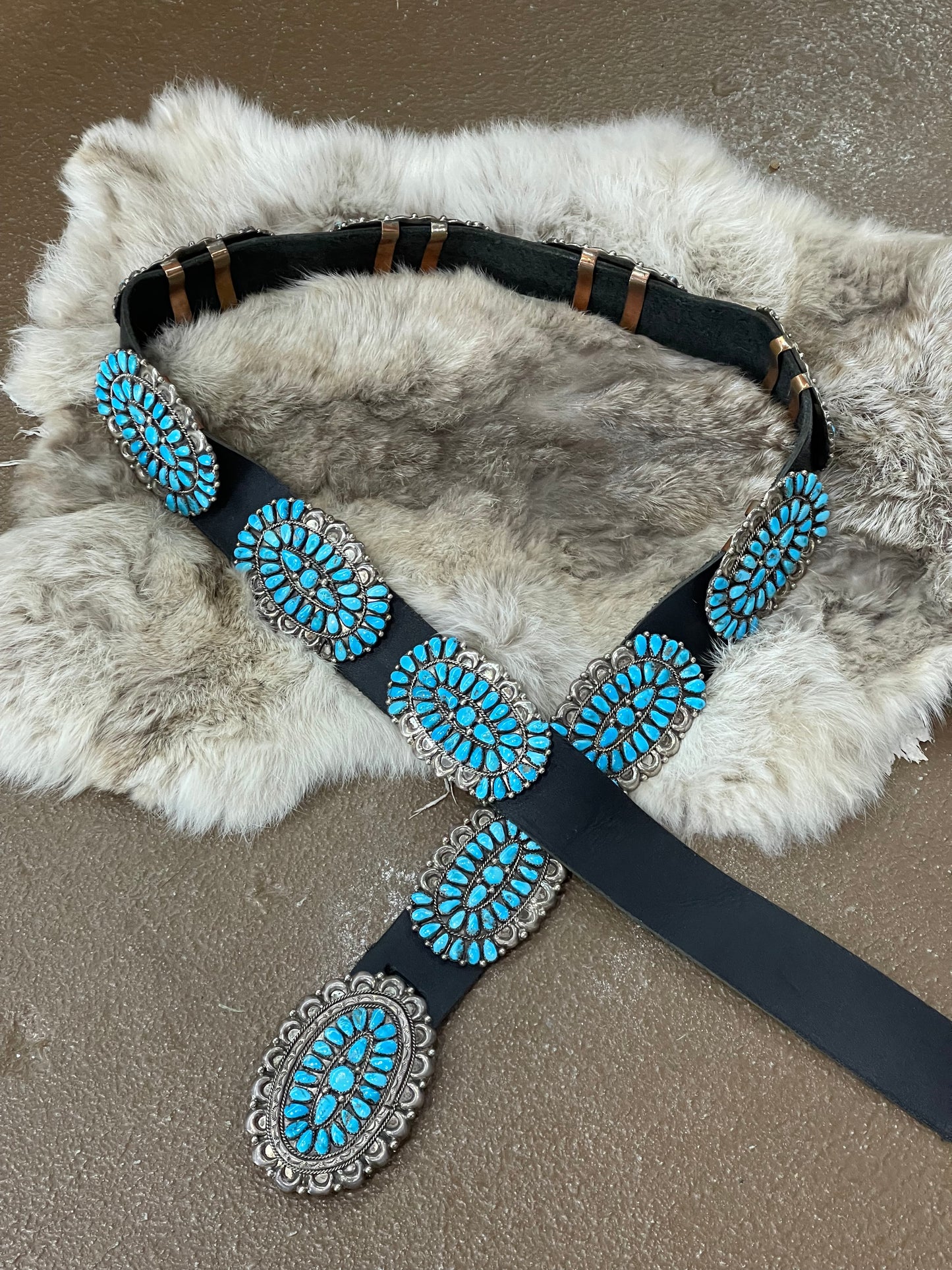 Sleeping Beauty Turquoise Cluster Concho Belt by Julia Williams, Navajo