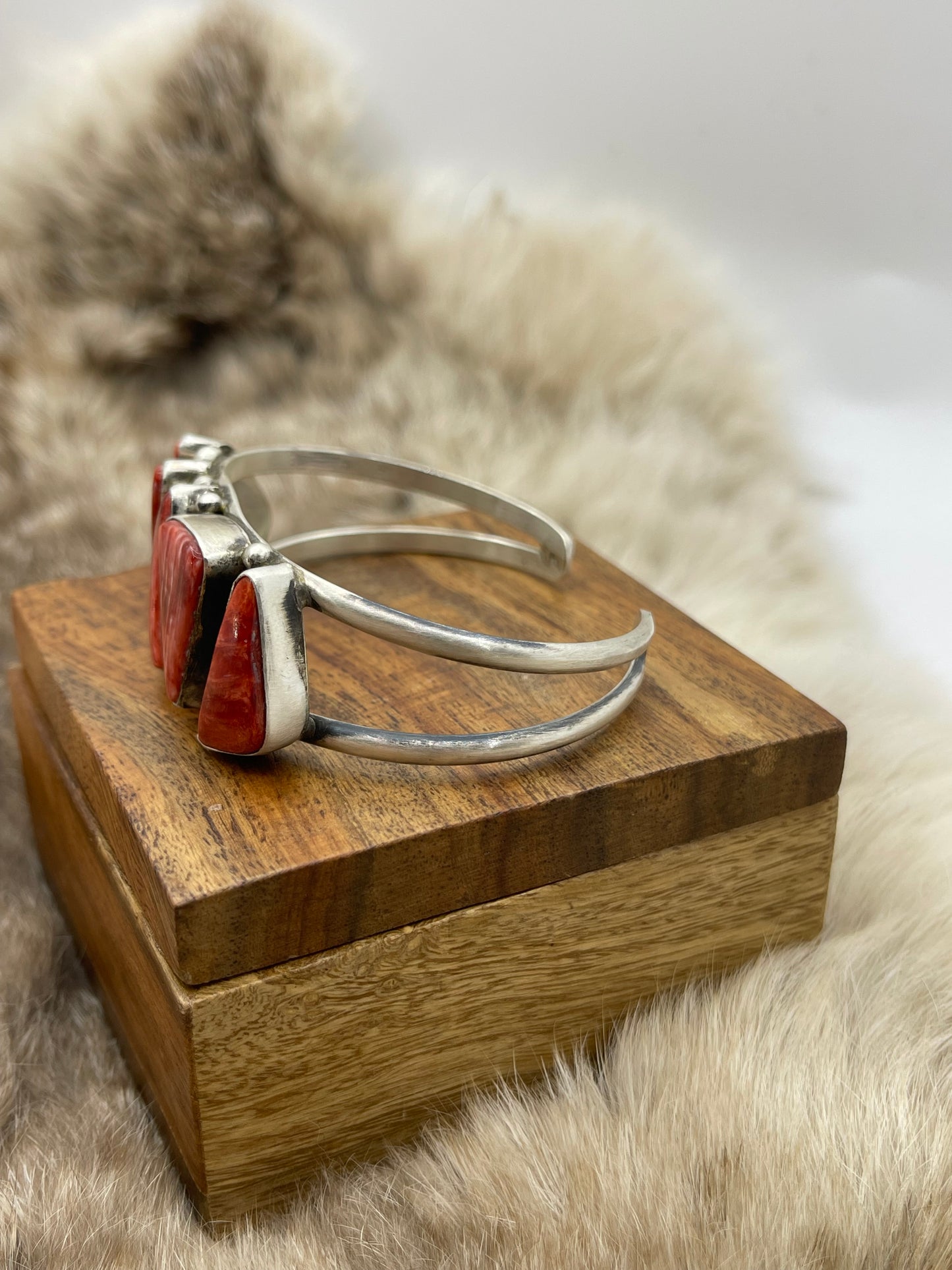 5 Stone Red Spiny Oyster Cuff by Augustine Largo, Navajo