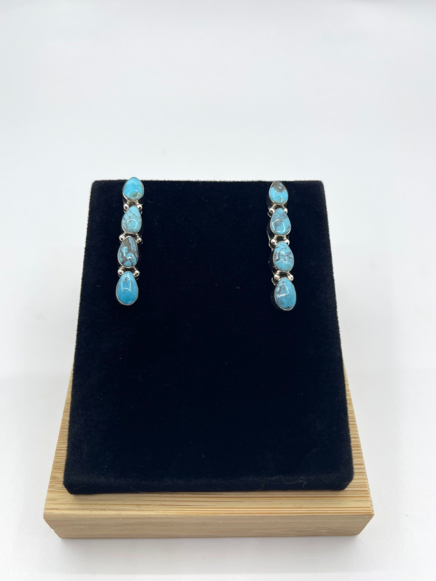 4 Stone Turquoise Teardrop Post Dangle Earrings by Sadie Jim, Navajo